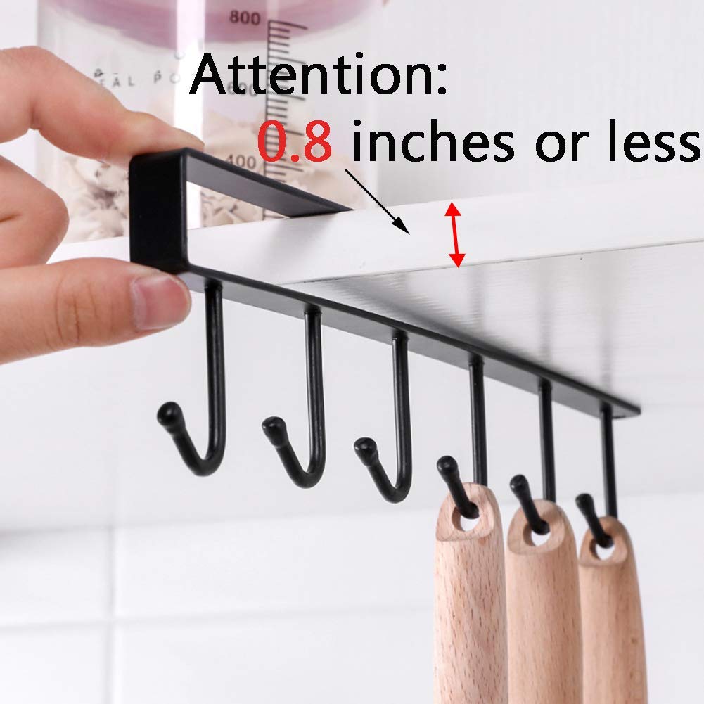 Mug Holder - Hanging Kitchen Rack - Kitchen Organizer - No Drilling Required - Utensil Holder - Cupboard Organizer - Cup Holder - Spatula Holder - Storage Rack - Wardrobe Accessories - Space Saving - Black - 2 Pieces