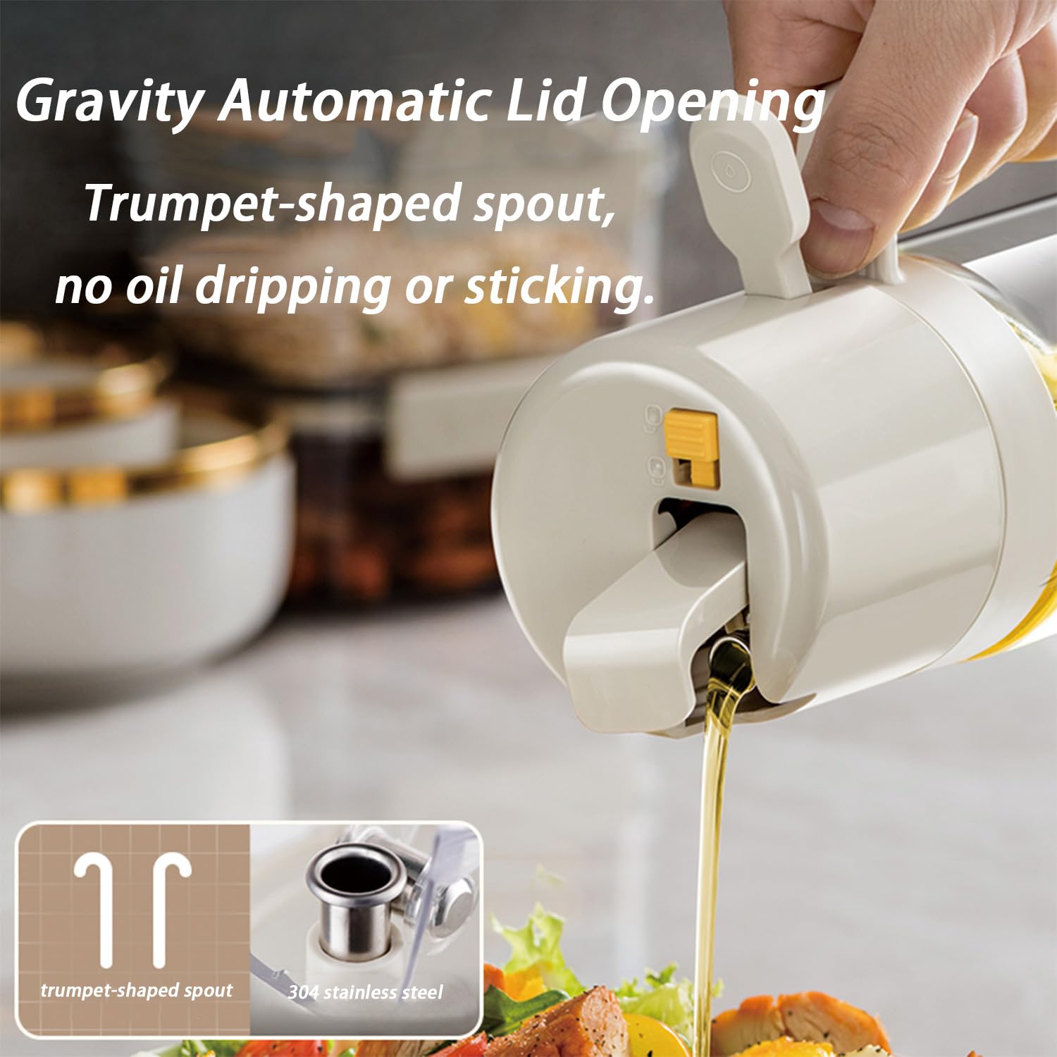 Oil Sprayer - Olive Oil Bottle - Oil Dispenser - 2 in 1 Spray and Pour - Oil Atomizer - Oil Can with Handle - Airfryer Accessories - Kitchen Gadget - Pouring Bottle - Vinegar Bottle - Dressing Shaker - Glass - Anti-Leak - White - 1 Piece