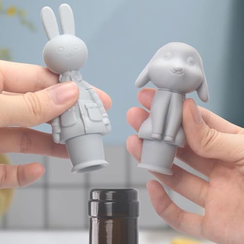 Wine stopper - festival cap - Beer stopper - Champagne stopper - Wine stopper - Bottle stopper - beer package - Rabbit - silicone - silicone stopper - bottle cap for festivals - gray - 2 pieces