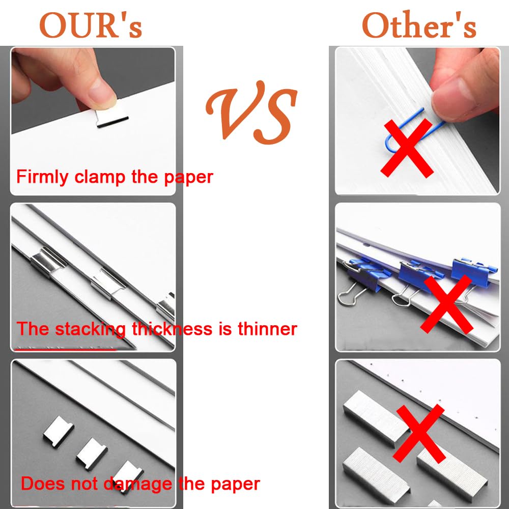 Paperclip dispenser - Stapler without staples - Paper clips - 100 pieces refill clips - Office supplies - Paper clam - Reusable paper clips - Desk accessories - Document organizer - Clamps - Black - White - 2 pieces