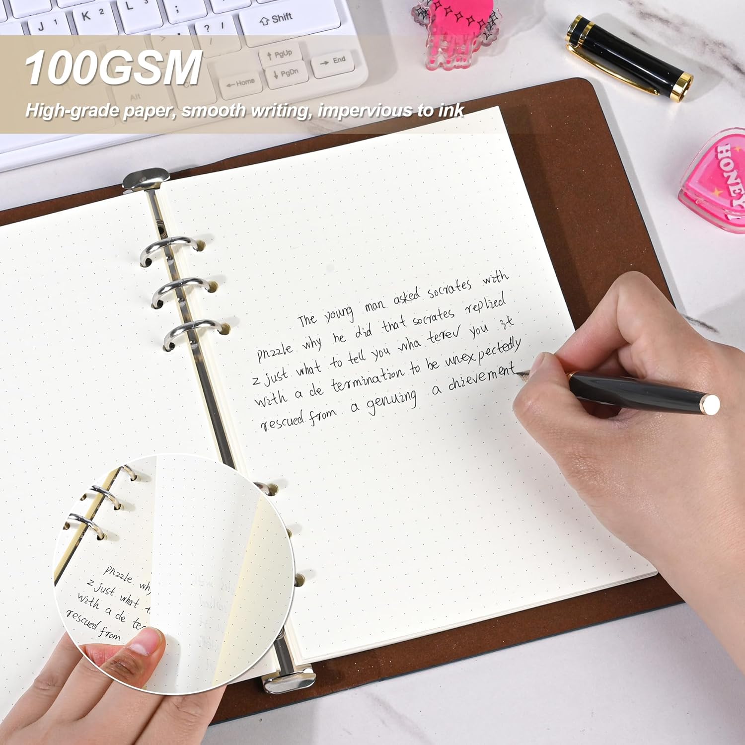 Notebook Refill A5 - Ring Binder Paper 6 Holes - Agenda Refill - Bullet Journal Paper - Refillable Notepad - Writing Paper - Planner Inserts - Office Supplies - School Supplies - Drawing and Sketching -Dotted Dots - White - 5 Pieces