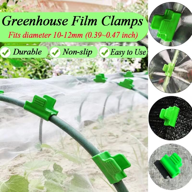 Greenhouse Clamps - Foil Clips - Pipe Clamps 11mm - Greenhouse Clips - Greenhouse Mounting - Tunnel Arch Clips - Vegetable Garden Accessories - Greenhouse - Fleece Cloth Holders - Bird Net Clamp - Insect Mesh Mounting - Garden Supplies - Plastic - Green -