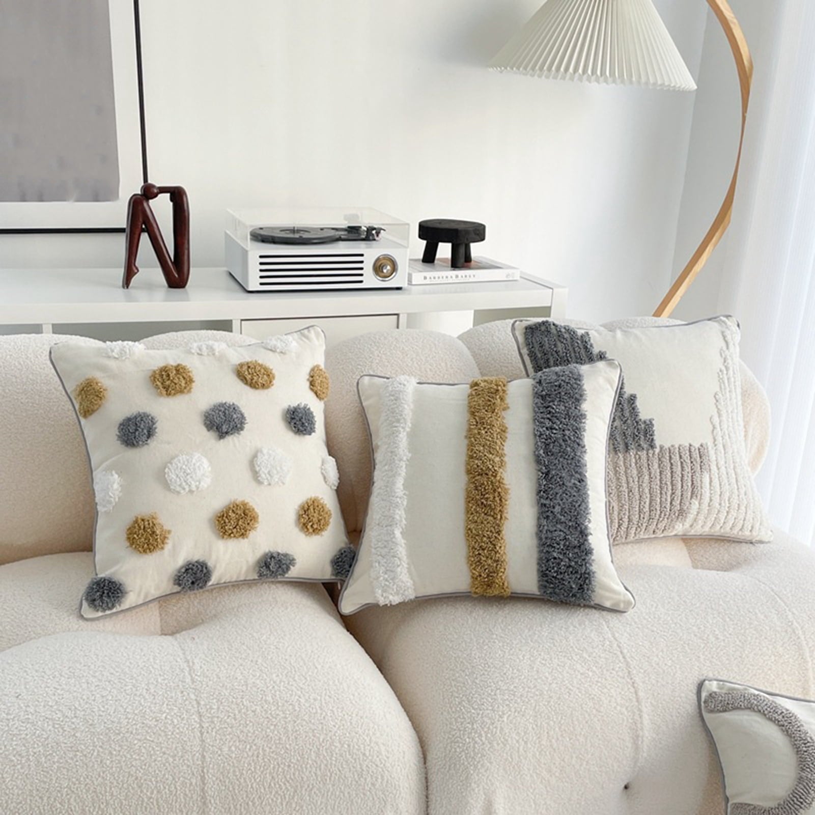 Walbest Boho Throw Pillow with Braided Rope Pattern And Tassels Soft Cotton Linen Textured Cushion for Sofa Bed Office 45x45cm C
