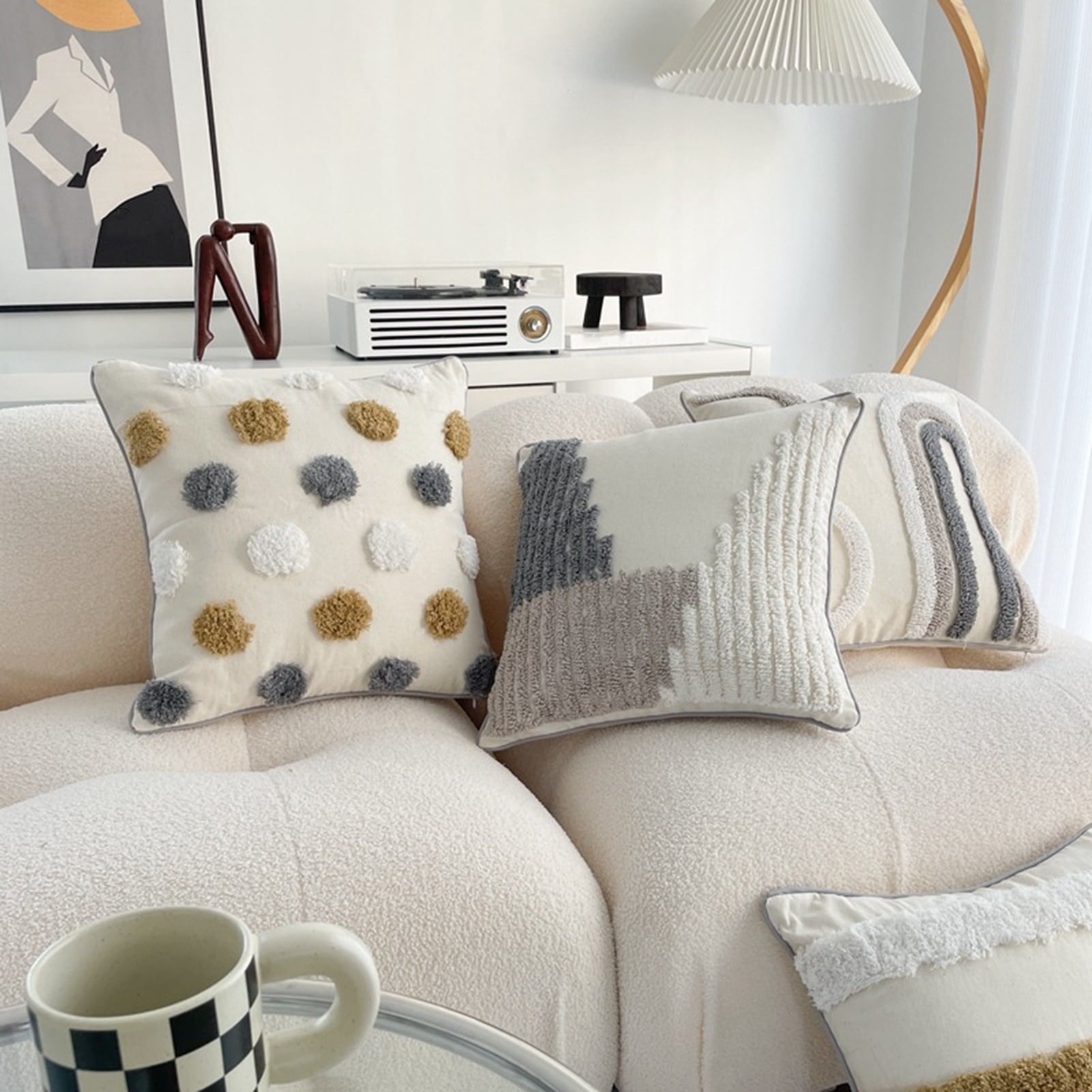 Walbest Boho Throw Pillow with Braided Rope Pattern And Tassels Soft Cotton Linen Textured Cushion for Sofa Bed Office 45x45cm C