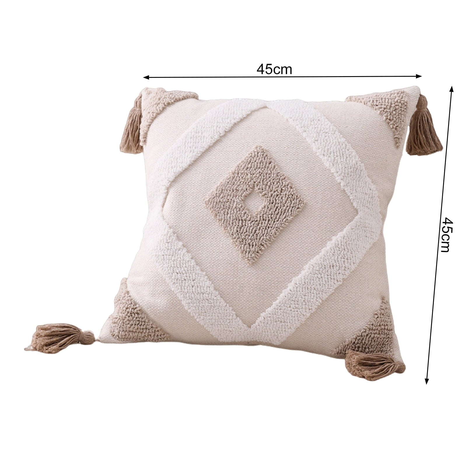 Walbest Boho Throw Pillow with Braided Rope Pattern And Tassels Soft Cotton Linen Textured Cushion for Sofa Bed Office 45x45cm C
