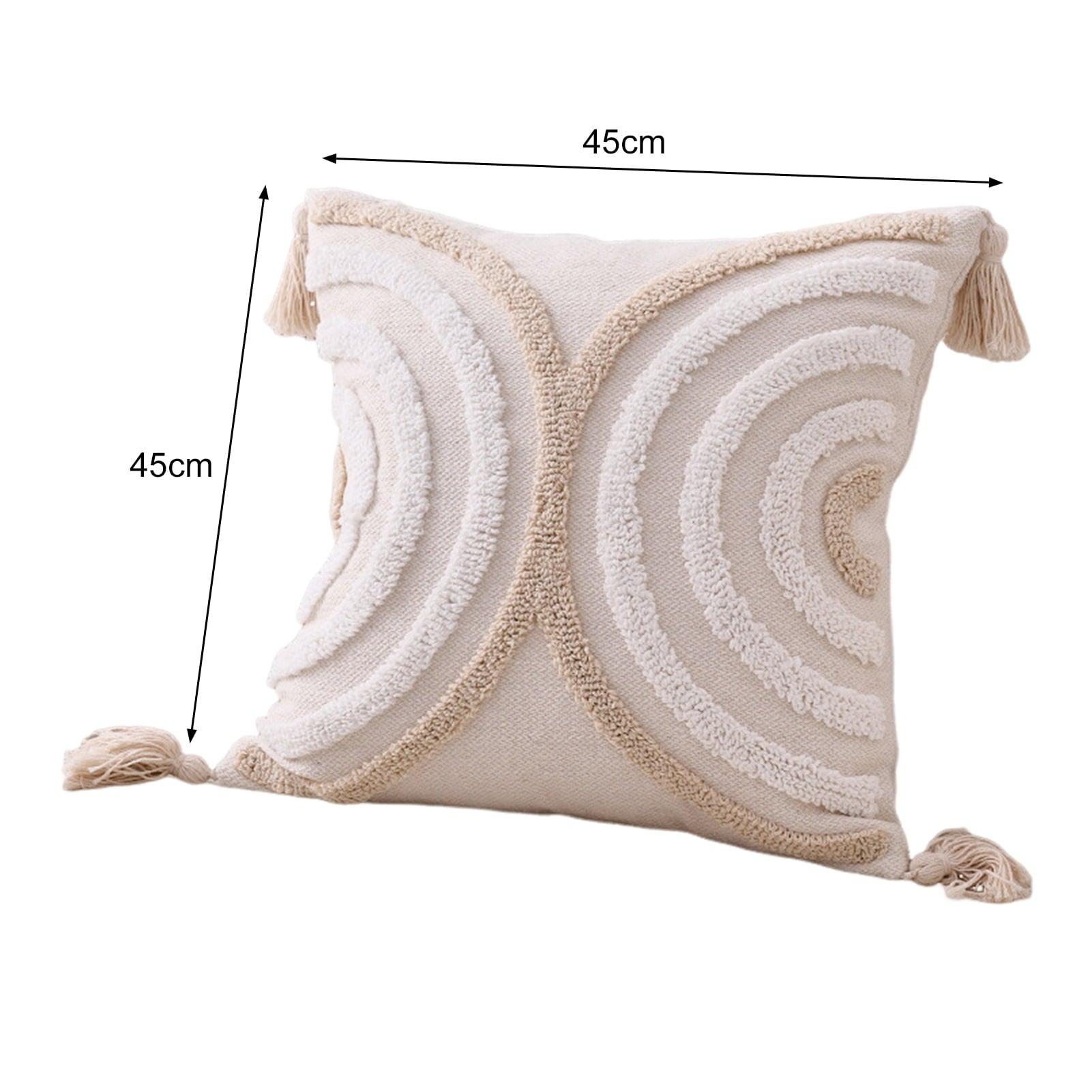 Walbest Boho Throw Pillow with Braided Rope Pattern And Tassels Soft Cotton Linen Textured Cushion for Sofa Bed Office 45x45cm C