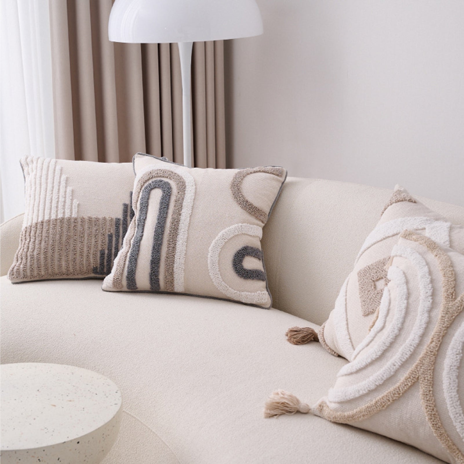 Walbest Boho Throw Pillow with Braided Rope Pattern And Tassels Soft Cotton Linen Textured Cushion for Sofa Bed Office 45x45cm C