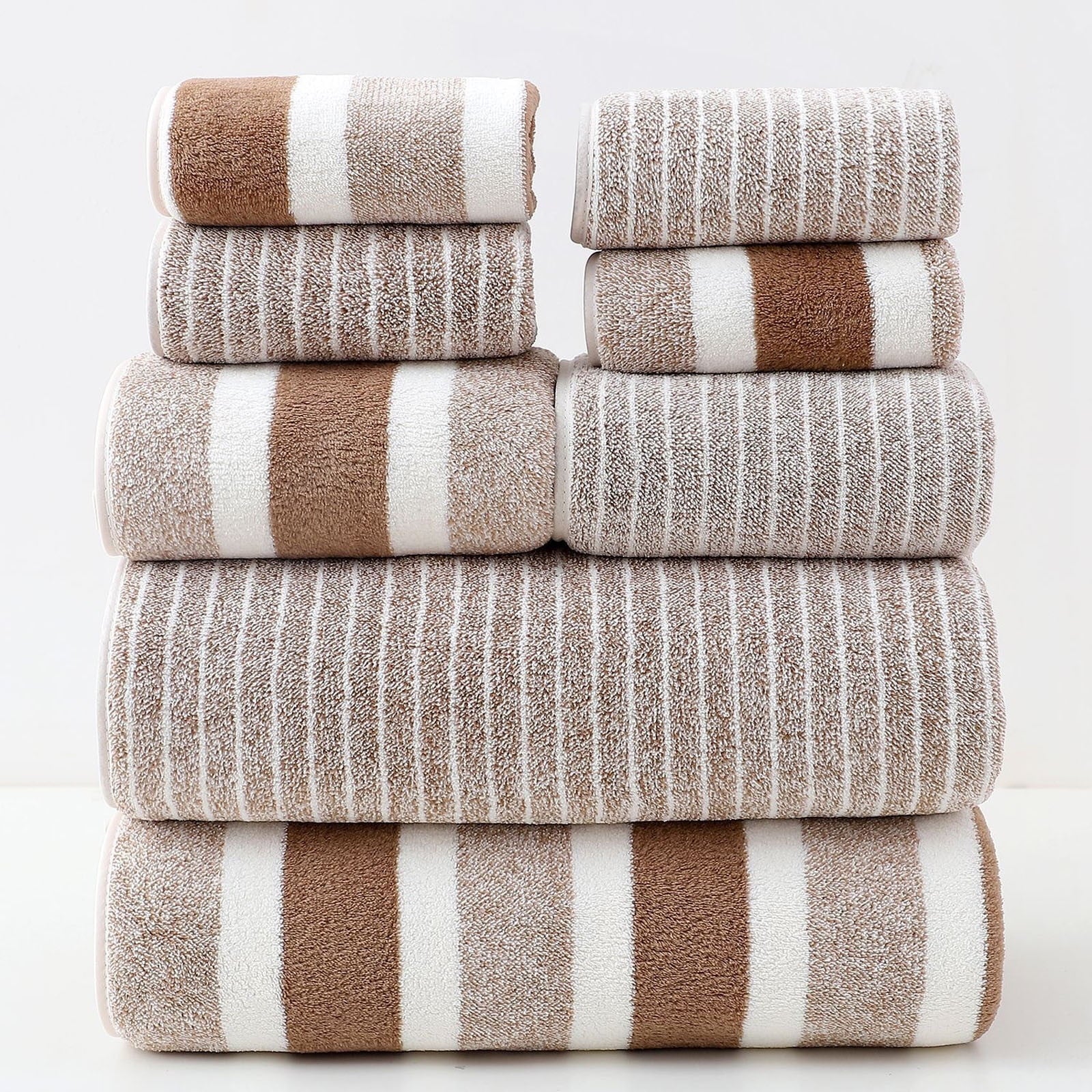 Clearance 8 Pack Plush Absorbent 100% Cotton Bath Towel Set, 2 Bath Towels 4 Hand Towels 2 Washcloths, Luxury 8 Piece Towel Set for Bathroom SPA Gym, Family Bath Towel Set Coffee