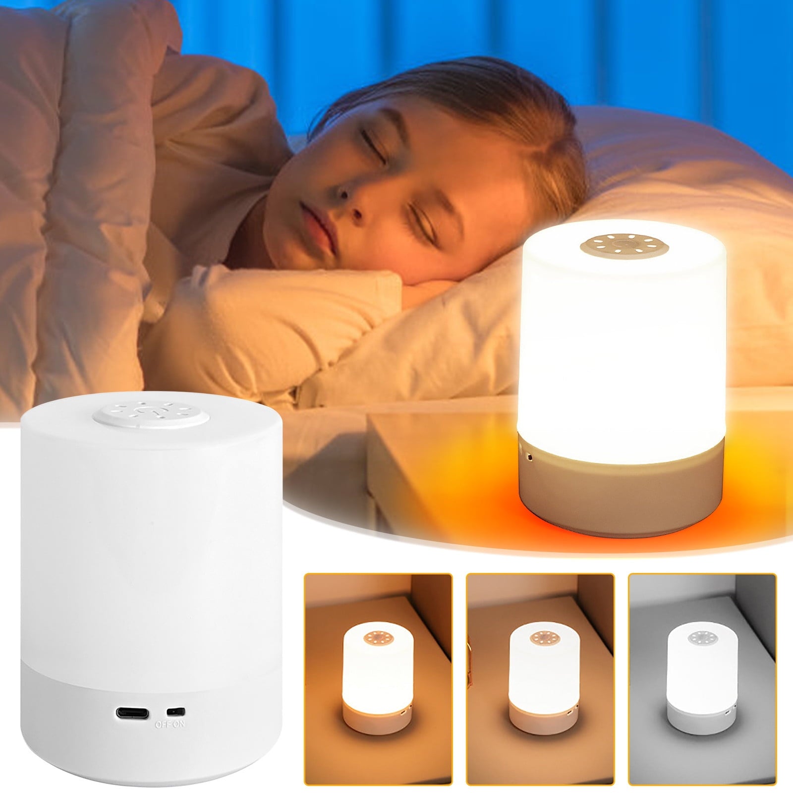 Touch Bedside Table Lamp for Bedroom,Dimmable Tap Sensor Night Lamp,Portable Baby Nursery Light for Kids,Elderly,Toilet,Hallway,Stairs 3 Color Modes,10-180Hrs Battery,Eye Protection White
