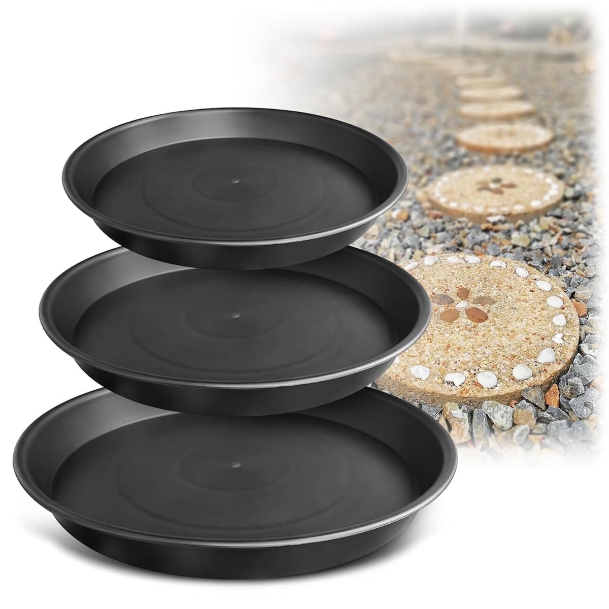 3 Size Round Stepping Stone Mold,Cement Molds for Concrete,Plastic Concrete Molds for Casting Garden Pavement Precast and Forms Walkway (10"/11.4"/12.6", Black)