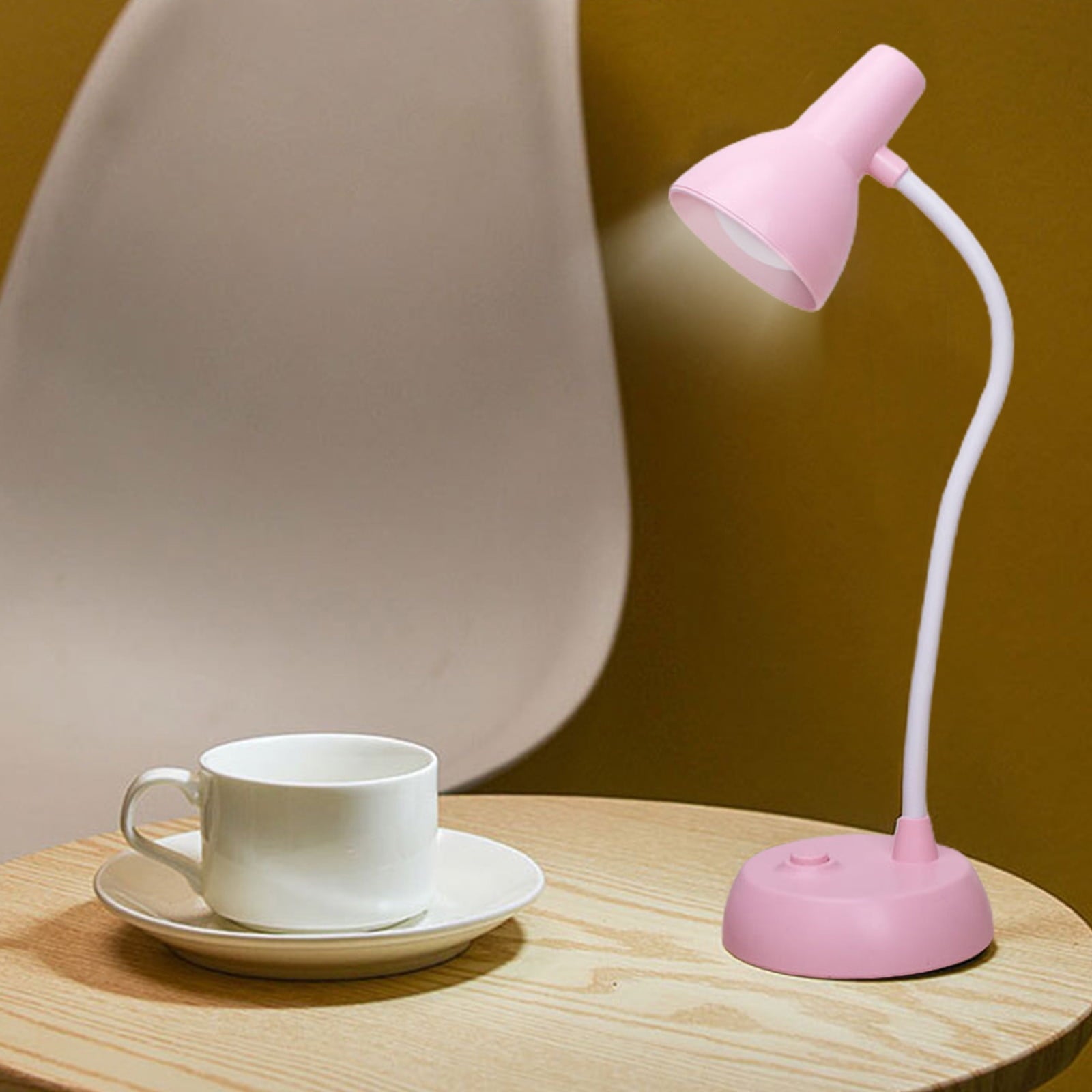 Cute Desk Lamp with USB Charging Port, Dimmable LED Reading Lamp, Flexible Gooseneck Auto Dimming Table Task Light, Bedside Reading Table Lamp, for Home Office Dorm Bedside Pink