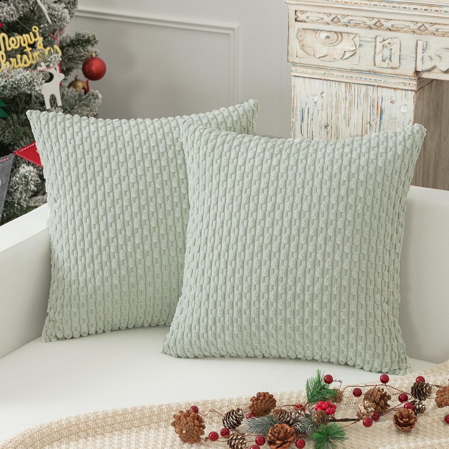 Holzlrgus Fall Set of 2 Striped Textured Velvet Corduroy Decorative Europe Sham Seasonal Autumn Throw Pillow Cushion Cover for Couch, (60x60 cm, 24inch), Burnt Brick 20 x 20-Inch Yellow