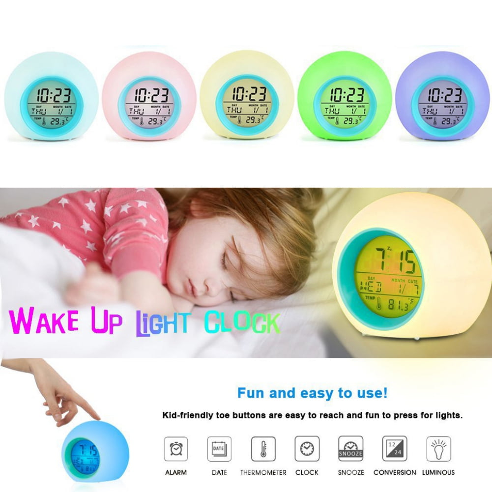 Kids Alarm Clock OK to Wake Alarm Clocks for Kids Toddlers Night Light Clock for Bedrooms with Children's Sleep Trainer Cute Clock Birthday Gift for Teen Boys Girls Colorful