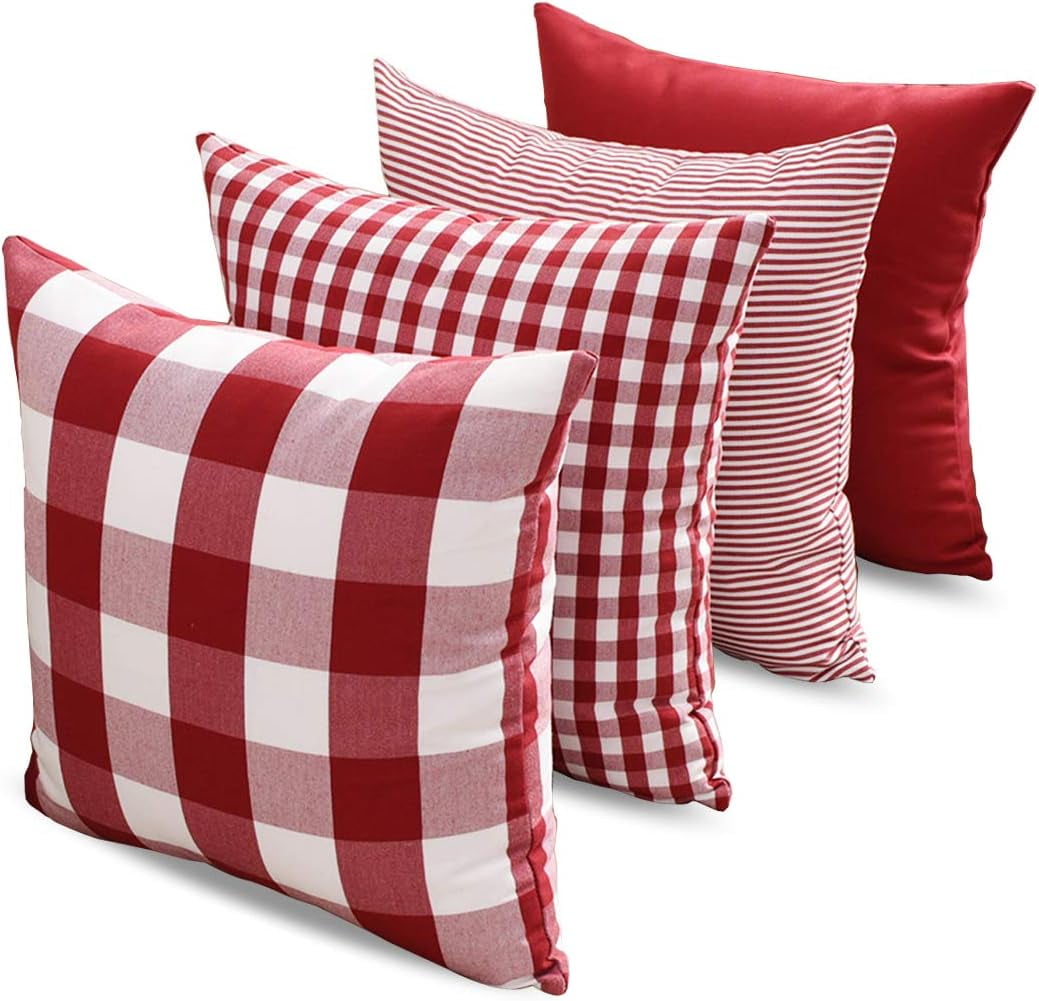Light Blue Farmhouse Buffalo Plaid Pillow Covers 18x18 Set of 2 Patio Outdoor Decor Neutral Checkered Pillow Covers 18 x 18, Blue and White Gingham 18" x 18" Green