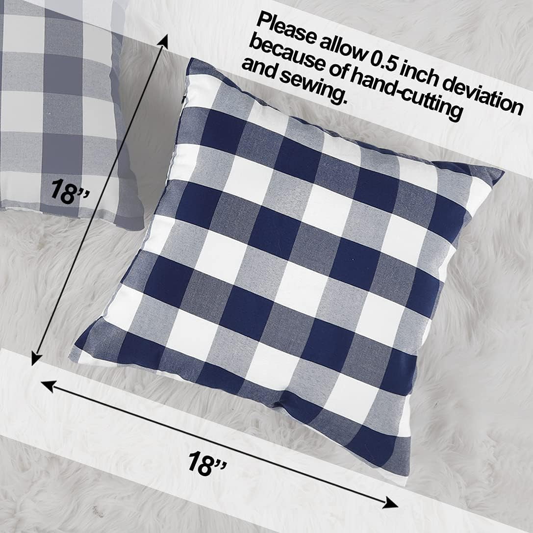 Light Blue Farmhouse Buffalo Plaid Pillow Covers 18x18 Set of 2 Patio Outdoor Decor Neutral Checkered Pillow Covers 18 x 18, Blue and White Gingham Plaid Check 18"x18", Set of 2 Navy Blue
