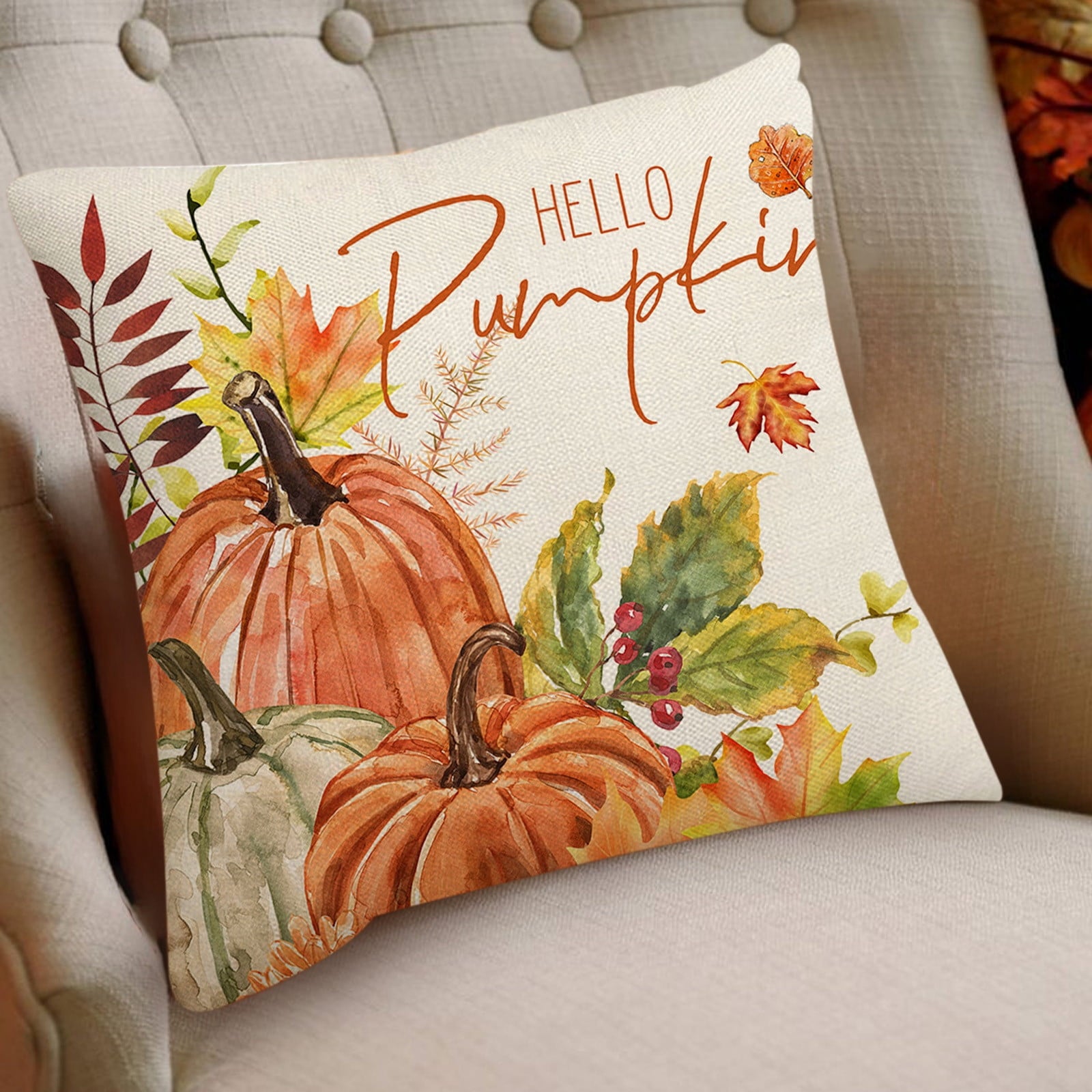 Darzheoy Fall Pillow Covers 18 x 18 inch Pumpkin Maple leaves Throw Pillow Covers Outdoor Autumn Thanksgiving Harvest Farmhouse Pillowcase Cushion Case for Home Sofa Fall Decor D