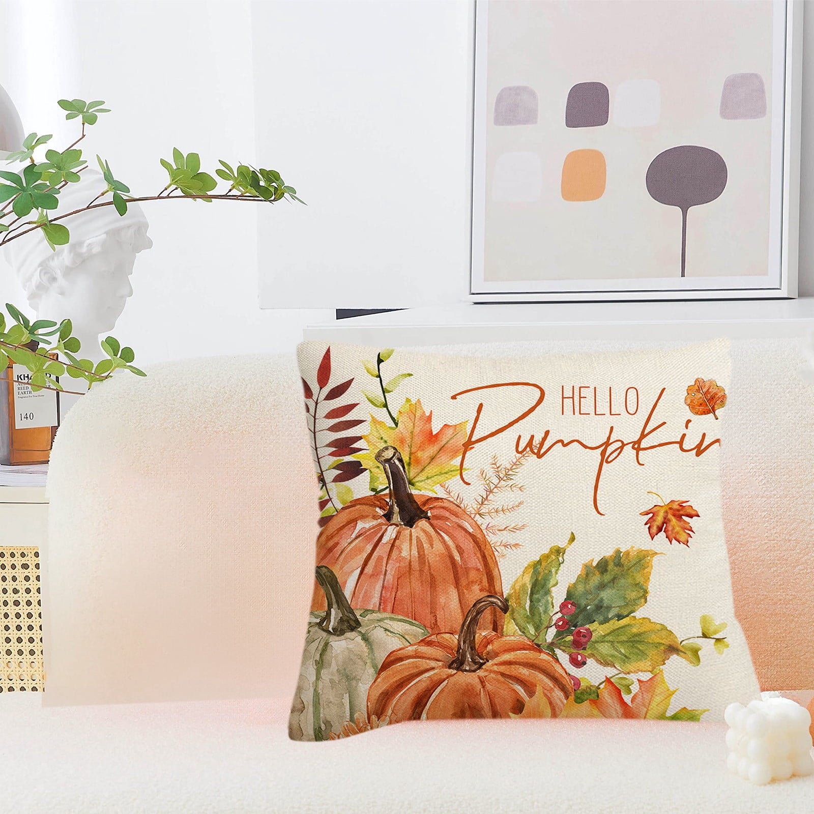Darzheoy Fall Pillow Covers 18 x 18 inch Pumpkin Maple leaves Throw Pillow Covers Outdoor Autumn Thanksgiving Harvest Farmhouse Pillowcase Cushion Case for Home Sofa Fall Decor D