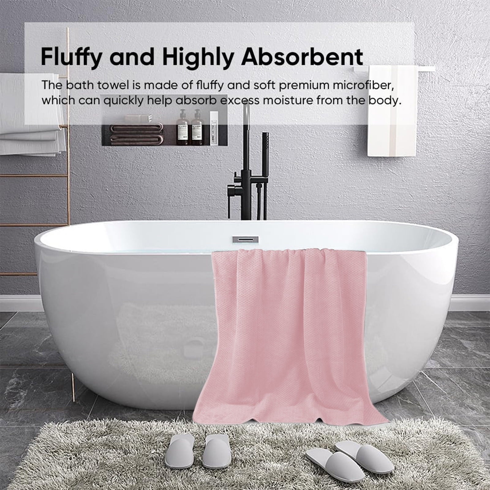 Chmadoxn Bath Towel, Oversize Bath Towel, 55×28 Inch Large Microfiber Bath Towels, Soft, Absorbent, and Quick Dry Towels for Bathroom, Pool, Beach, Swim, and Yoga, Large Bathroom Towels for Daily Use 13.4×30 in Pink