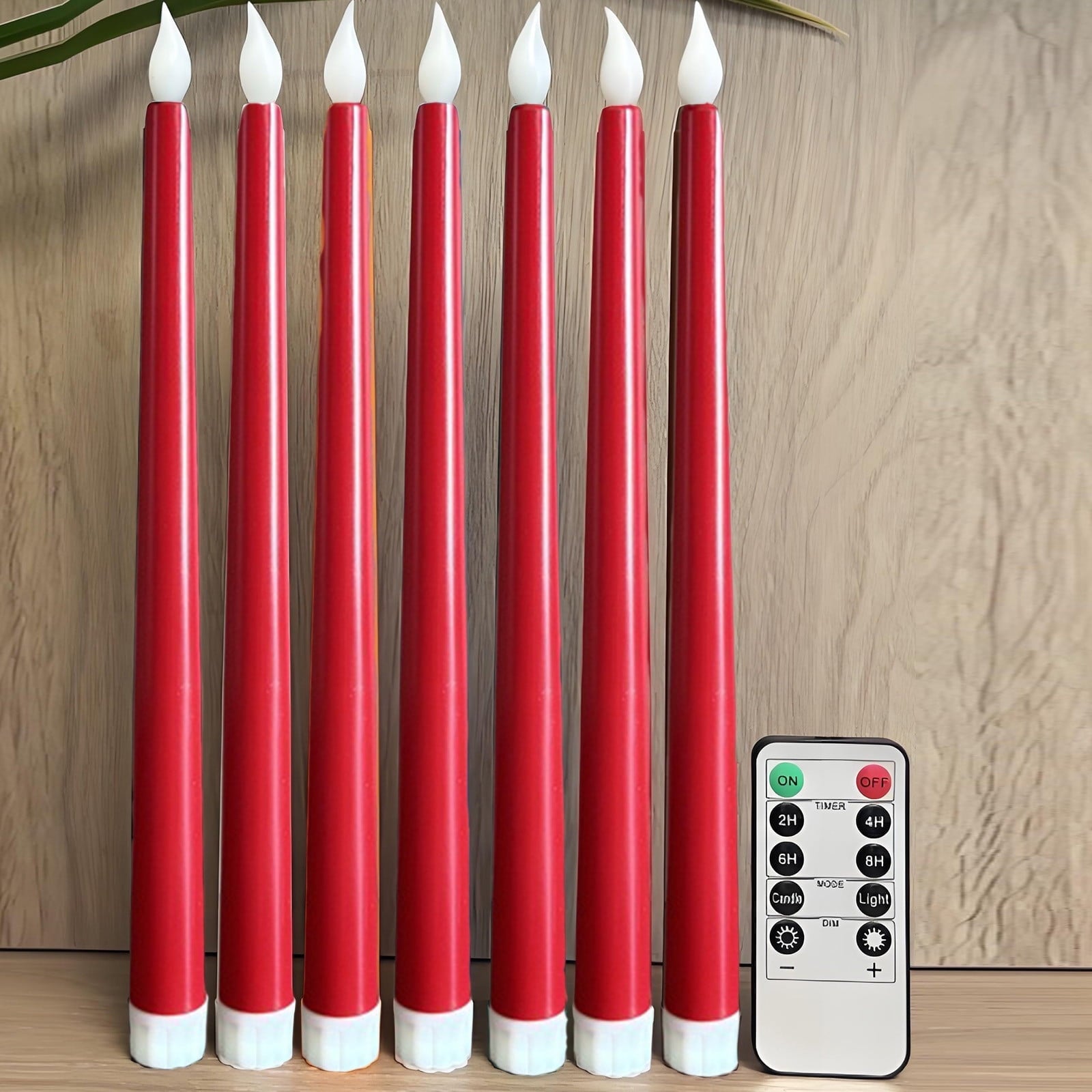 6 Pcs Flameless Taper Candles with Remote, 10.8 inches Plastic Red LED CandleSticks with Flickering Light, Battery Operated Window Candles for Christmas Decoration Red