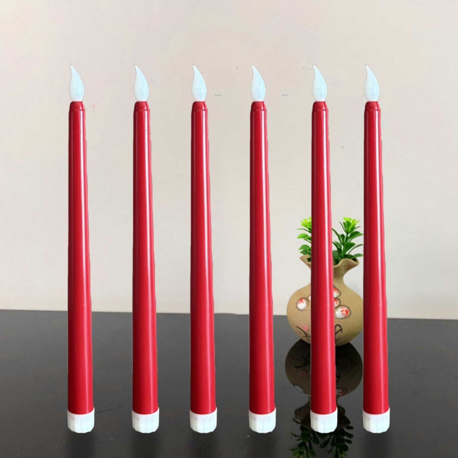 6 Pcs Flameless Taper Candles with Remote, 10.8 inches Plastic Red LED CandleSticks with Flickering Light, Battery Operated Window Candles for Christmas Decoration Red