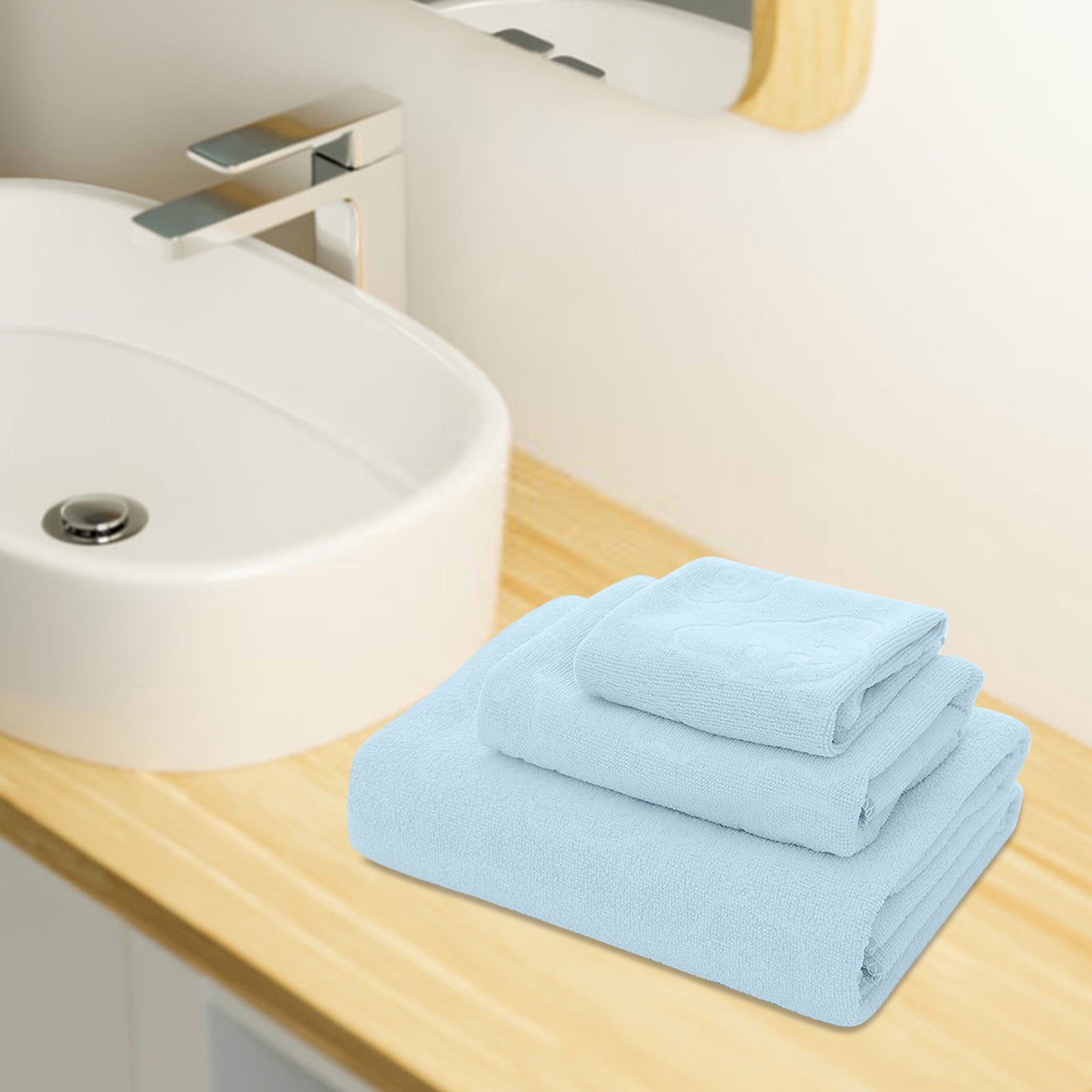 AYktou Bath Towels 3 Pack Cotton Bathroom Set,Contains a Bath Towels 28*56",a Hand Towels 12*12",a Face Towels 12*28",Soft Compact & Lightweight,for Gym Camp Beach and Daily Use Blue