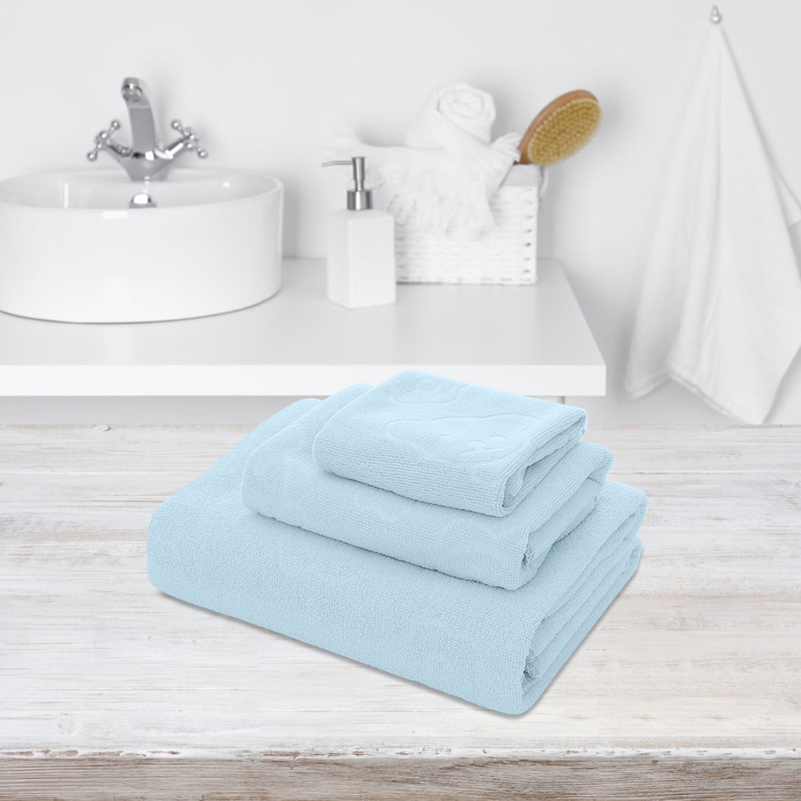 AYktou Bath Towels 3 Pack Cotton Bathroom Set,Contains a Bath Towels 28*56",a Hand Towels 12*12",a Face Towels 12*28",Soft Compact & Lightweight,for Gym Camp Beach and Daily Use Blue