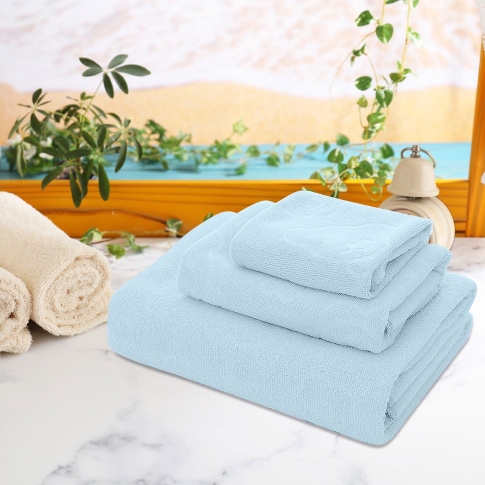AYktou Bath Towels 3 Pack Cotton Bathroom Set,Contains a Bath Towels 28*56",a Hand Towels 12*12",a Face Towels 12*28",Soft Compact & Lightweight,for Gym Camp Beach and Daily Use Blue