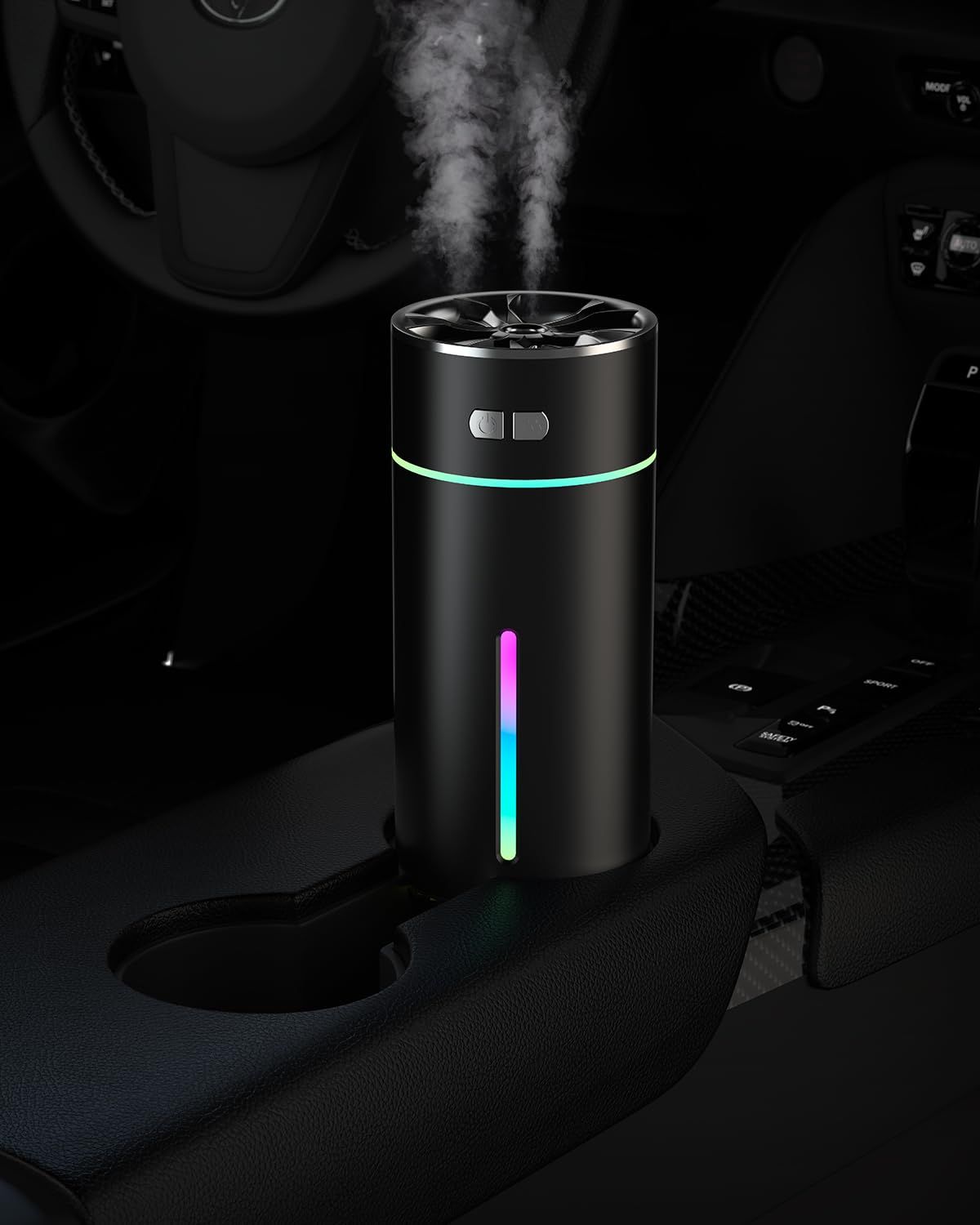 Car Diffuser Humidifier with Colorful Light, Auto Shut-Off, 2 Mist Modes, Car Diffusers for Essential Oils, Office Destop(Black)