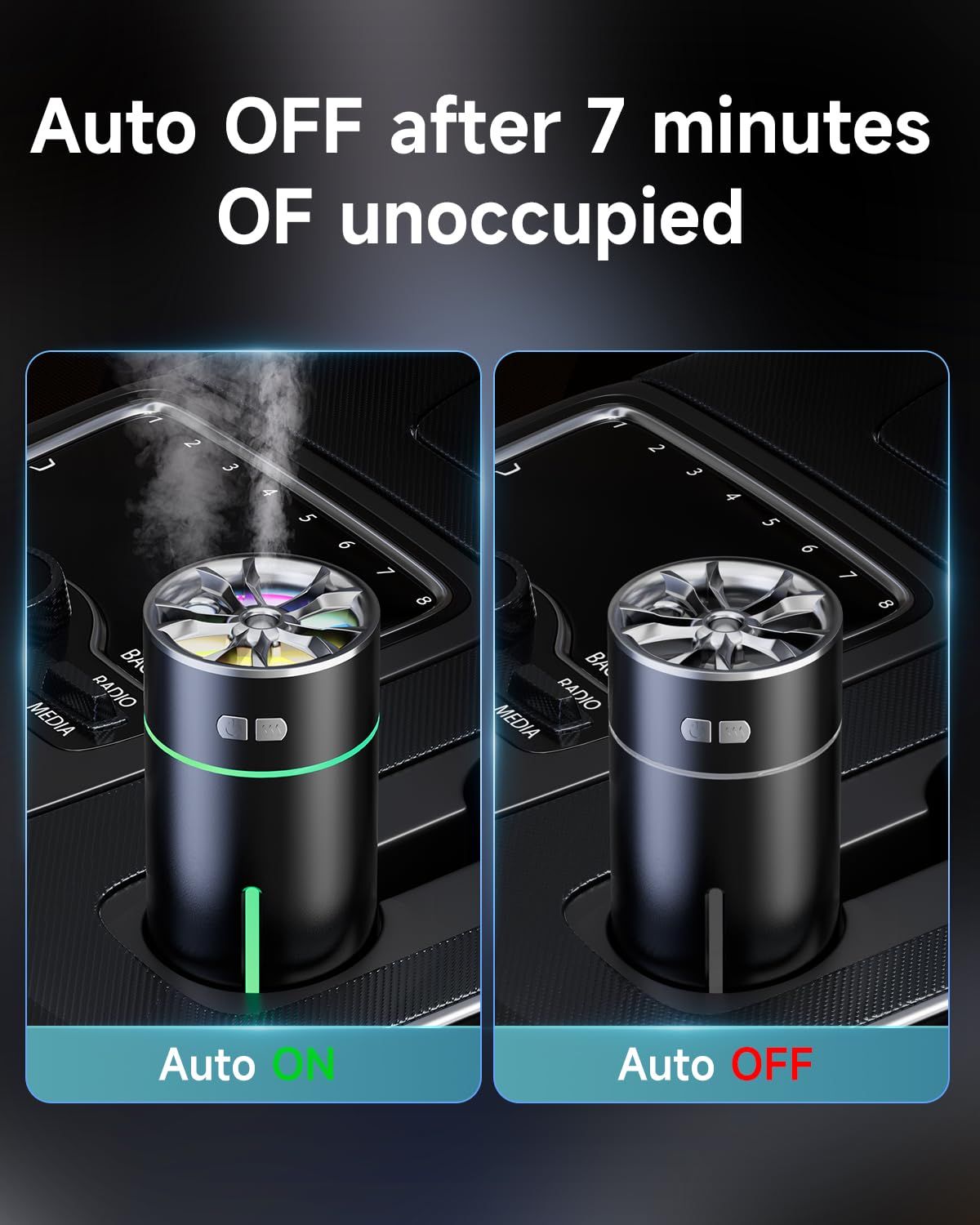 Car Diffuser Humidifier with Colorful Light, Auto Shut-Off, 2 Mist Modes, Car Diffusers for Essential Oils, Office Destop(Black)