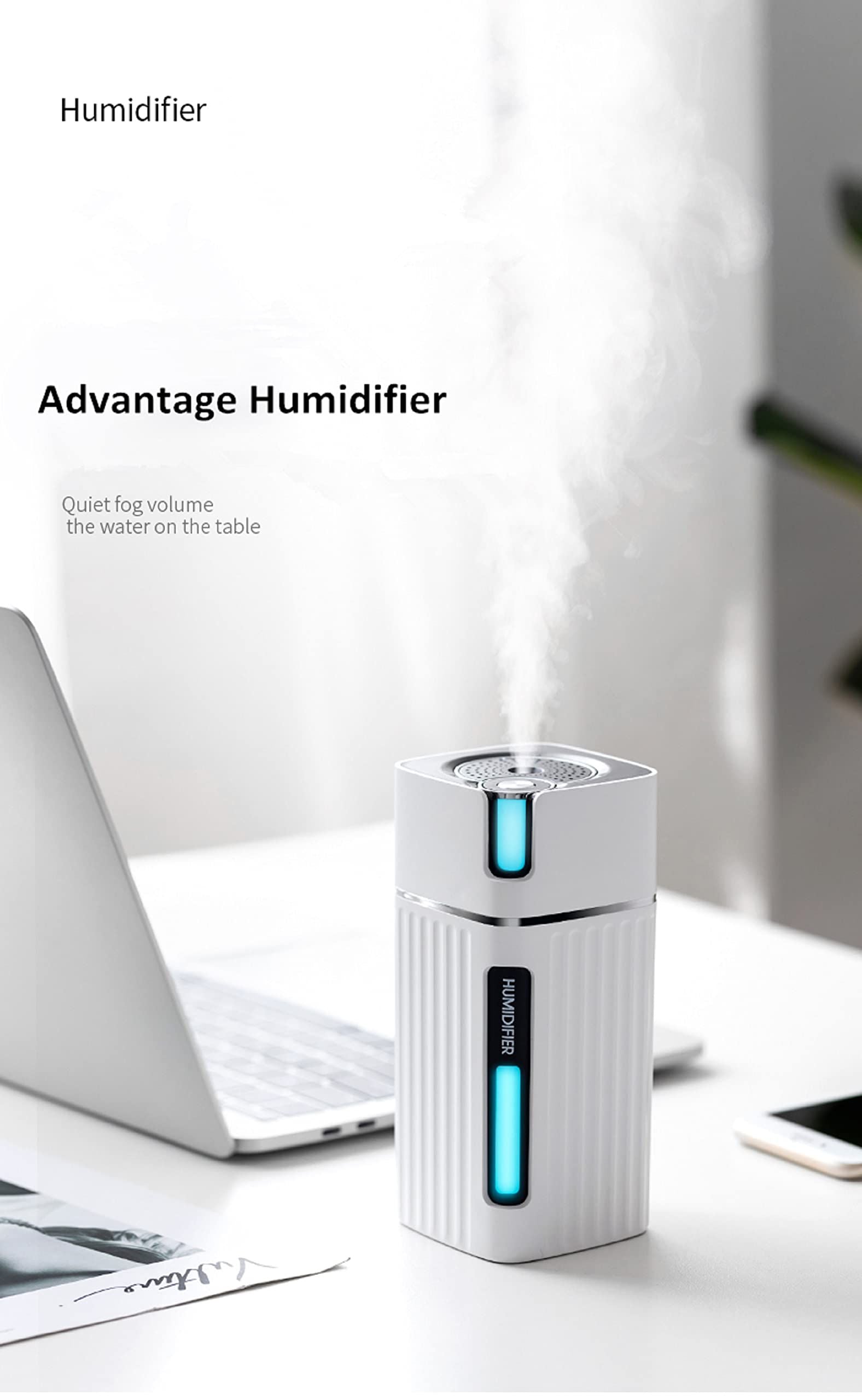 Mini Neon Humidifier - 300mL USB Quiet Ultrasonic Air Moisturizer for Desk, Car, Office, etc. - 2 Mist Modes, Multiple Colors