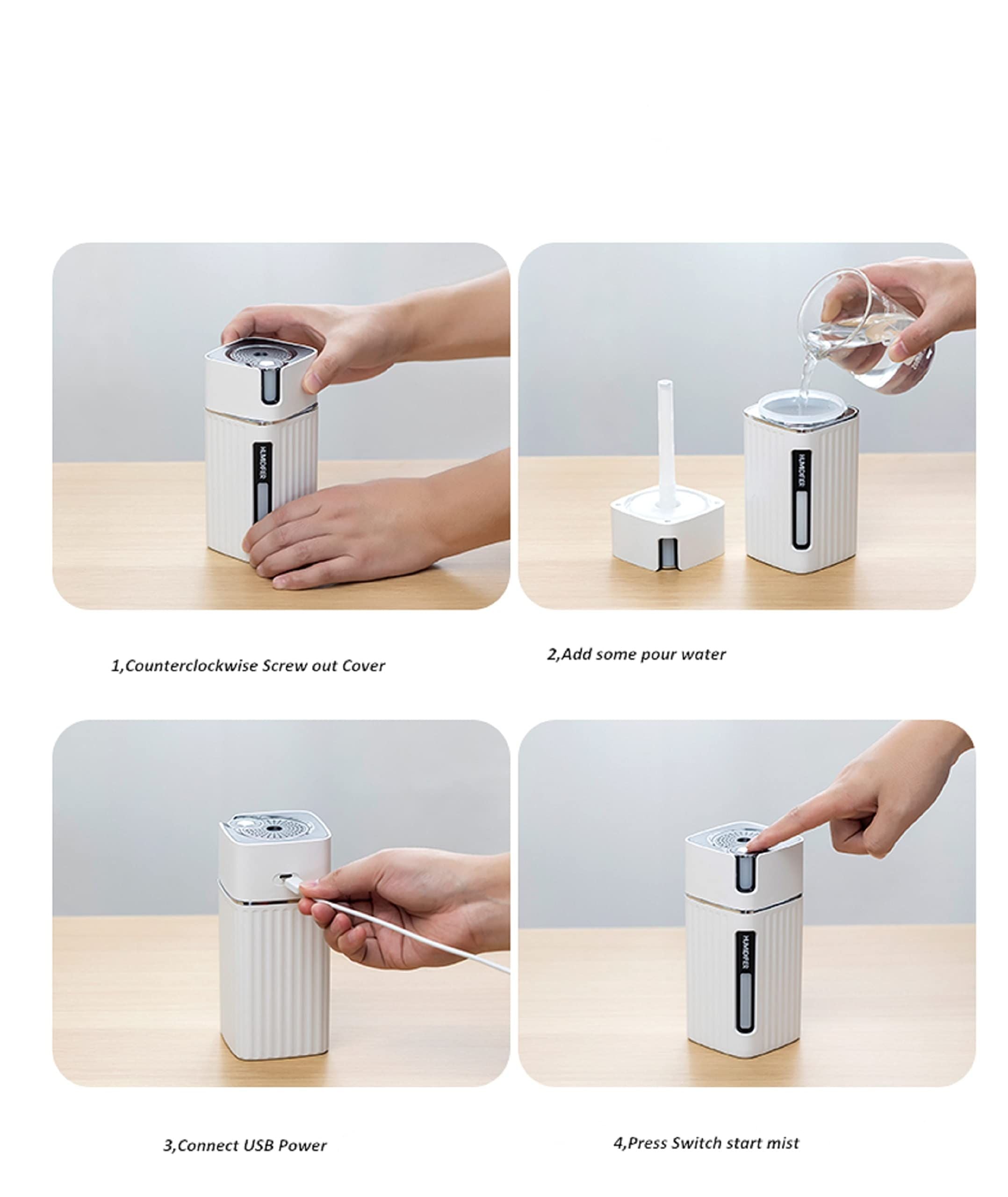 Mini Neon Humidifier - 300mL USB Quiet Ultrasonic Air Moisturizer for Desk, Car, Office, etc. - 2 Mist Modes, Multiple Colors