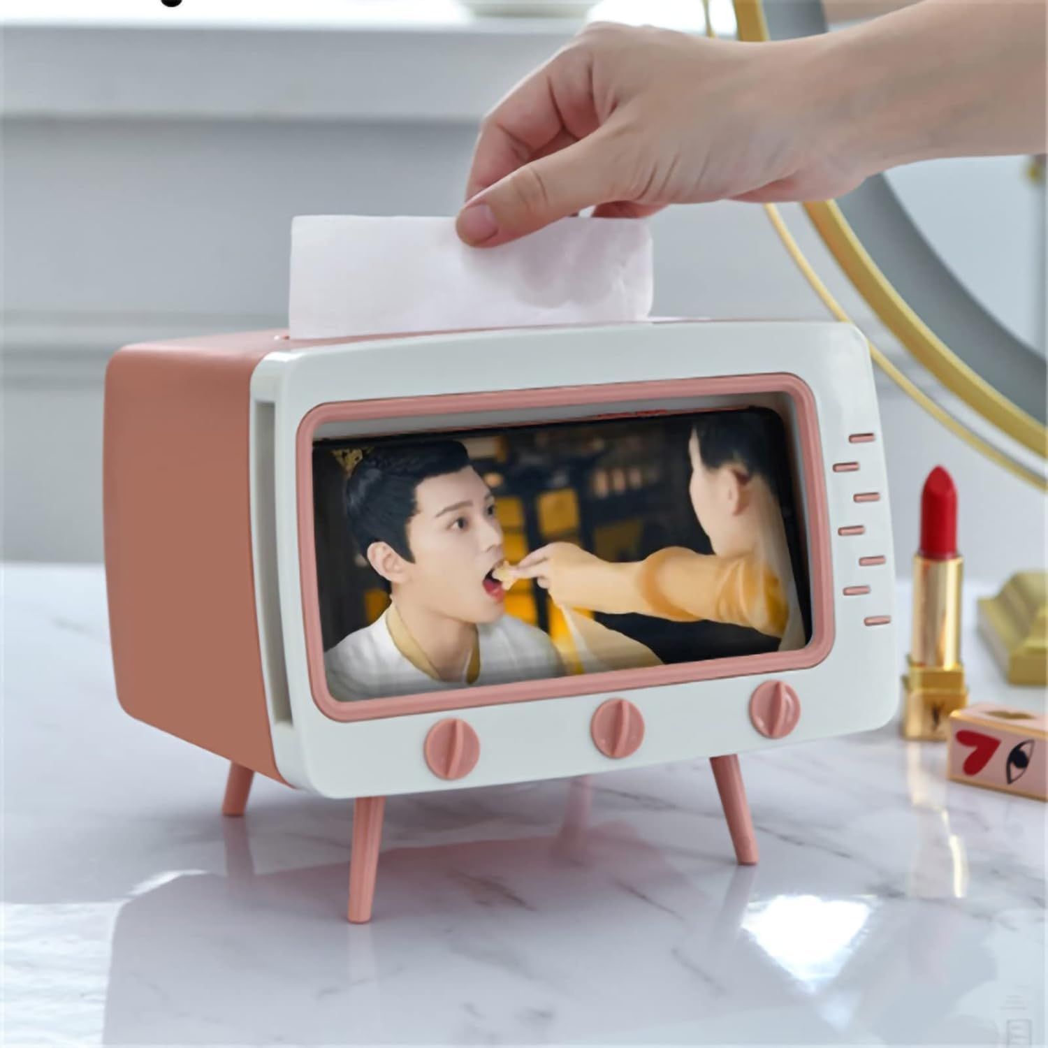 Retro TV Tissue Box Cover Multipurpose Cute Innovative Tissue Box Holder Practical Cell Phone Holder for Bathroom, Kitchen