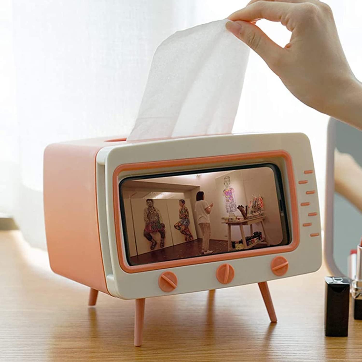Retro TV Tissue Box Cover Multipurpose Cute Innovative Tissue Box Holder Practical Cell Phone Holder for Bathroom, Kitchen