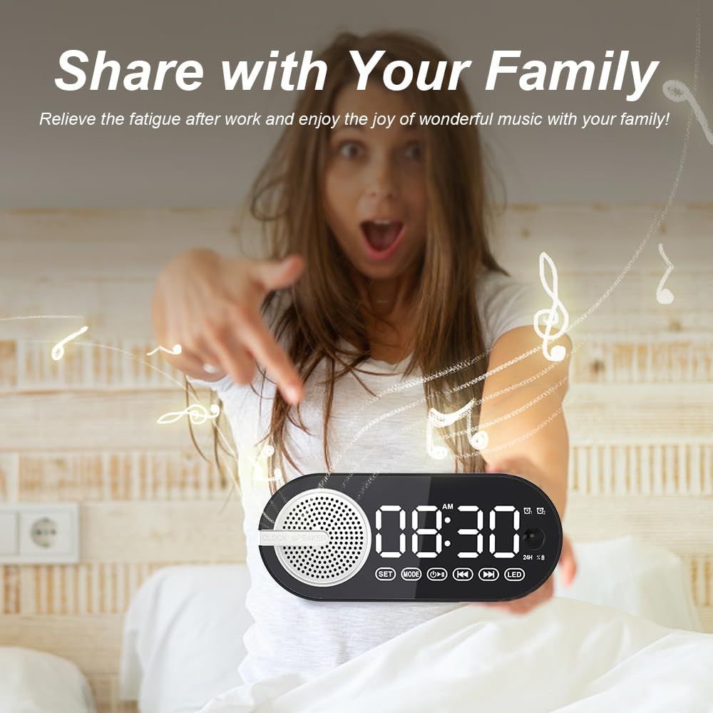 Digital Alarm Clock with Bluetooth Speaker, Dual Alarm Clock for Bedroom Heavy Sleeper Wireless Speaker  (Black)