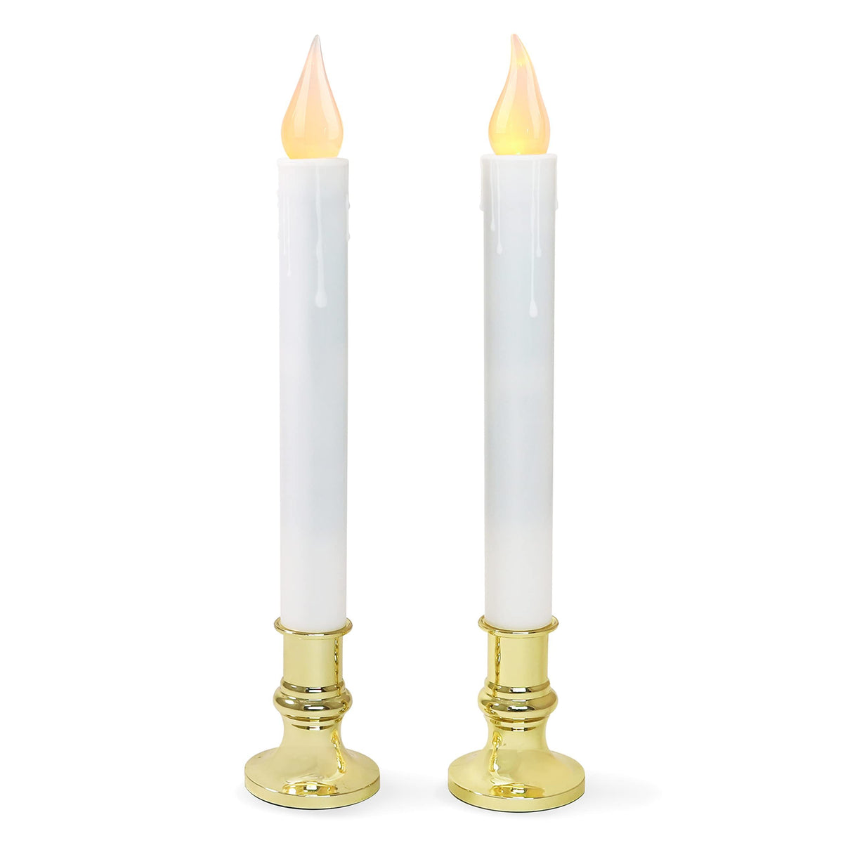 LED White Taper Candles with Gold Holders Pack of 2, Elegant Glow Centerpieces Flameless Candlesticks for Home Décor