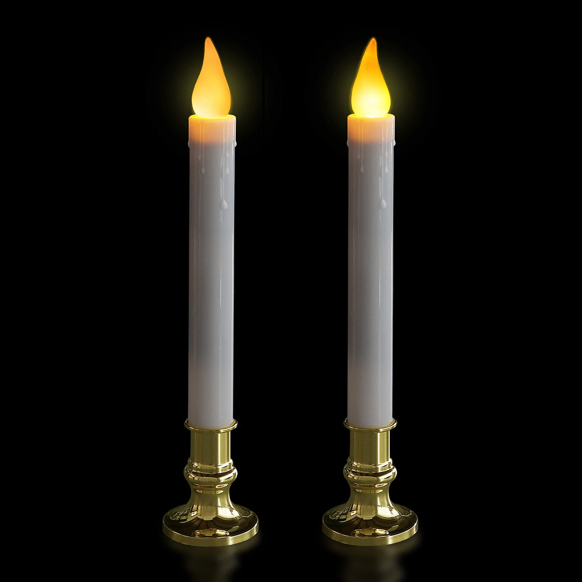 LED White Taper Candles with Gold Holders Pack of 2, Elegant Glow Centerpieces Flameless Candlesticks for Home Décor