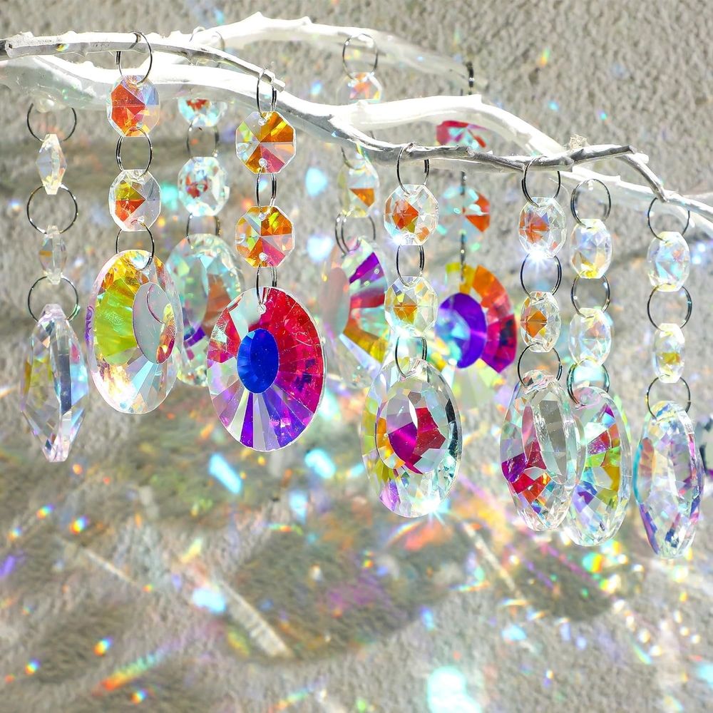 25PCS Chandelier Crystals Prism Replacement Suncatchers,38mm Rounded Pear Shape Crystals Hanging,Glass Sun Catchers with Crystals Beads for Wedding Home Decor
