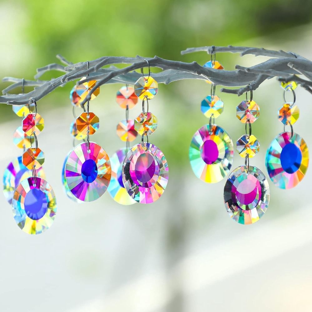 25PCS Chandelier Crystals Prism Replacement Suncatchers,38mm Rounded Pear Shape Crystals Hanging,Glass Sun Catchers with Crystals Beads for Wedding Home Decor