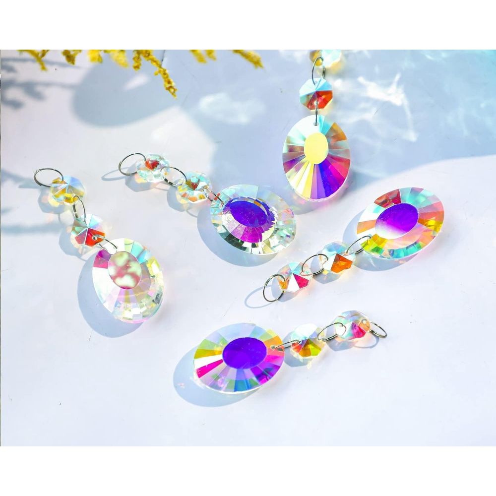 25PCS Chandelier Crystals Prism Replacement Suncatchers,38mm Rounded Pear Shape Crystals Hanging,Glass Sun Catchers with Crystals Beads for Wedding Home Decor