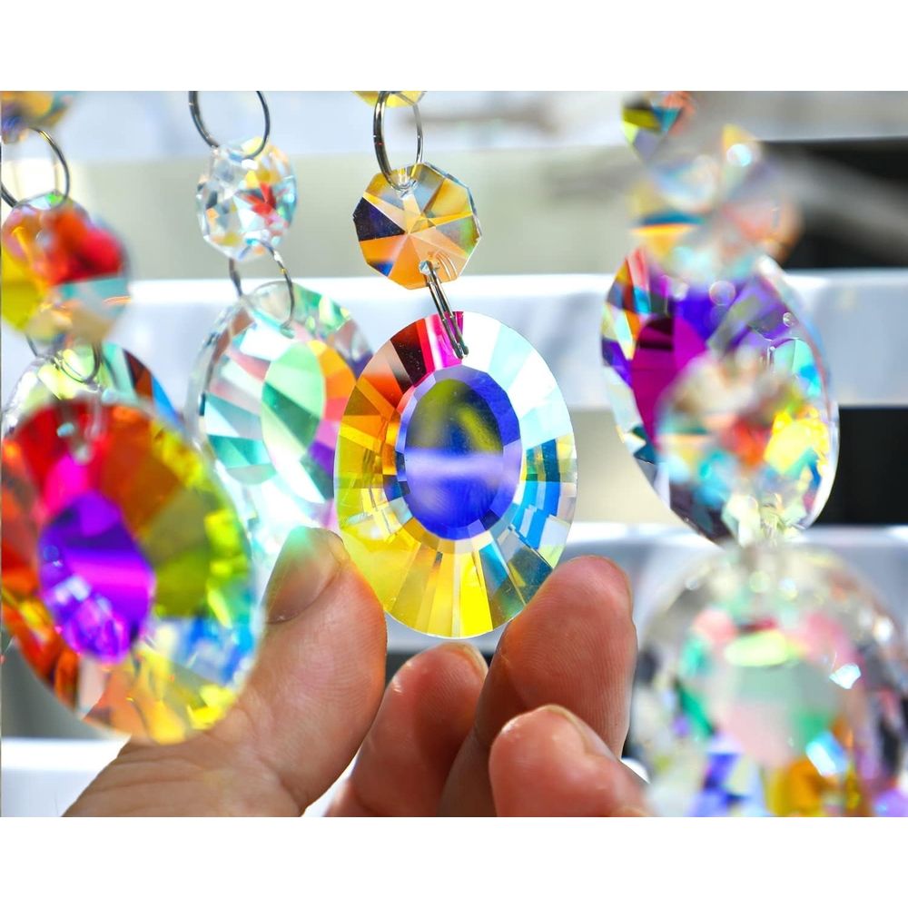 25PCS Chandelier Crystals Prism Replacement Suncatchers,38mm Rounded Pear Shape Crystals Hanging,Glass Sun Catchers with Crystals Beads for Wedding Home Decor