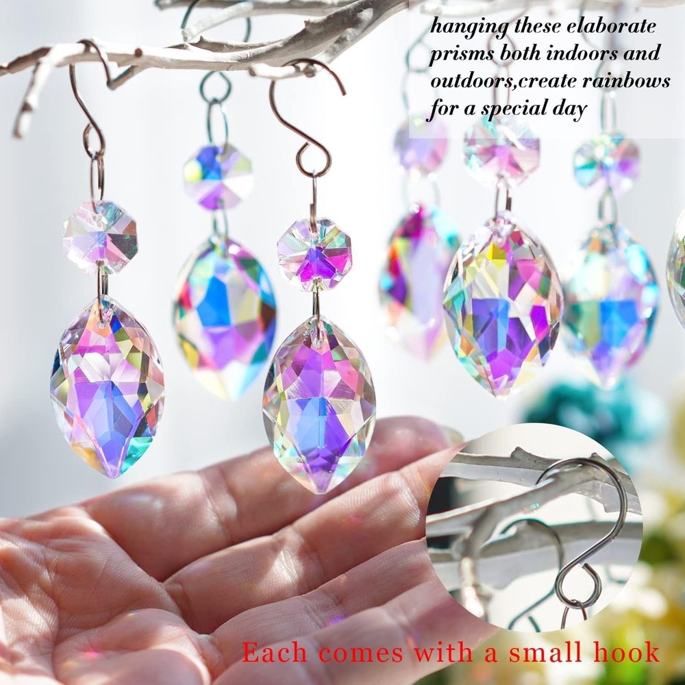 15PCS Chandelier Crystals,38mm Colorful Teardrop Crystal Chandelier Pendants Parts Beads,Hanging Crystals for Chandeliers