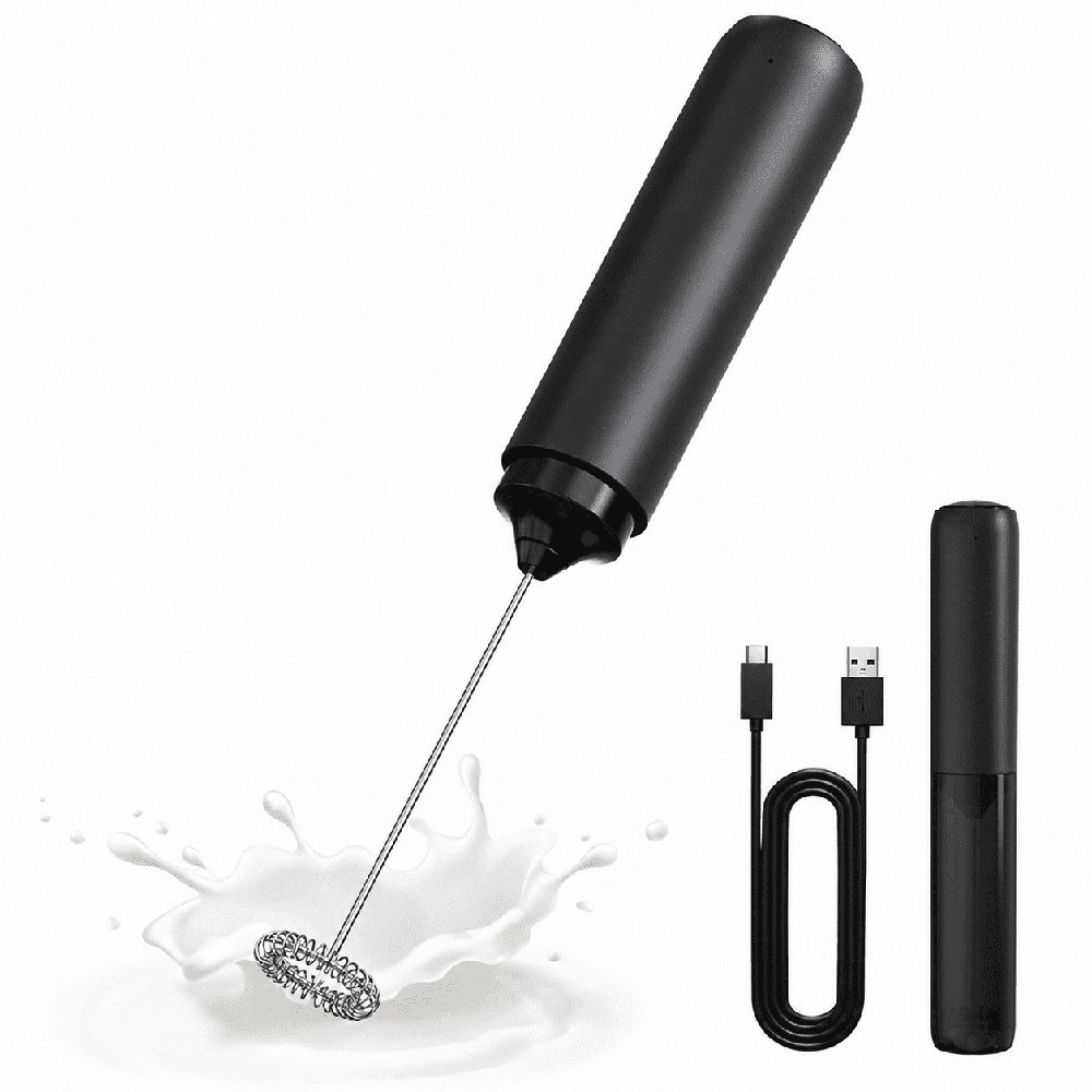 Rechargeable Milk Frother Hanheld, Electric Foam Maker Drink Mixer with Stainless Steel Whisk, Portable Hand Frother Wand for Coffee Matcha Lattes Cappuccino, Kitchen Gifts, Black