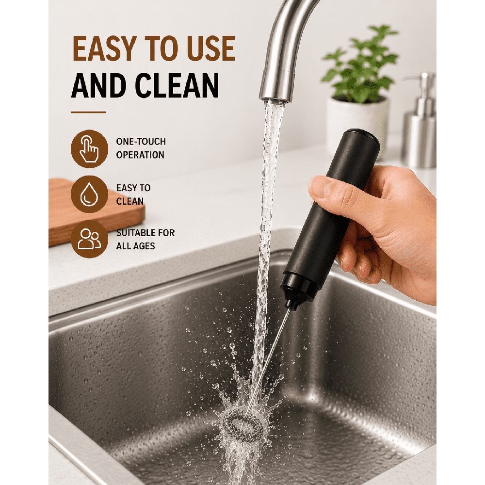 Rechargeable Milk Frother Hanheld, Electric Foam Maker Drink Mixer with Stainless Steel Whisk, Portable Hand Frother Wand for Coffee Matcha Lattes Cappuccino, Kitchen Gifts, Black