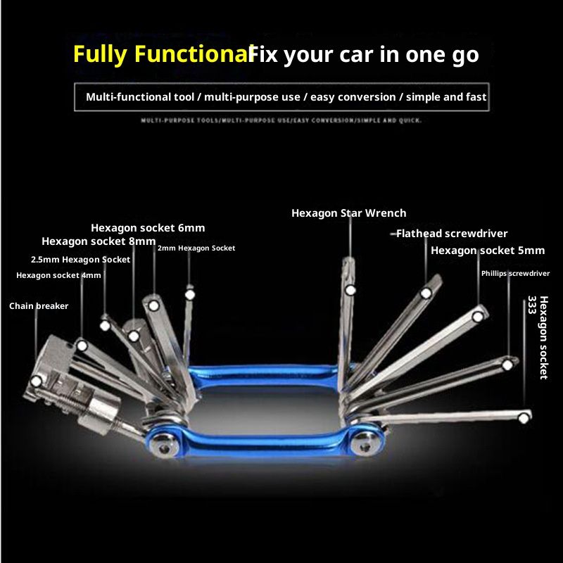 Bike Multitool - Bike Tool Kit -11 In 1 Lightweight Stainless Steel Bicycle Multi tool -  with Chain Clamps, Firm Wrench, Screwdriver, Straight Screwdriver, Hex Key Wrench, （blue）