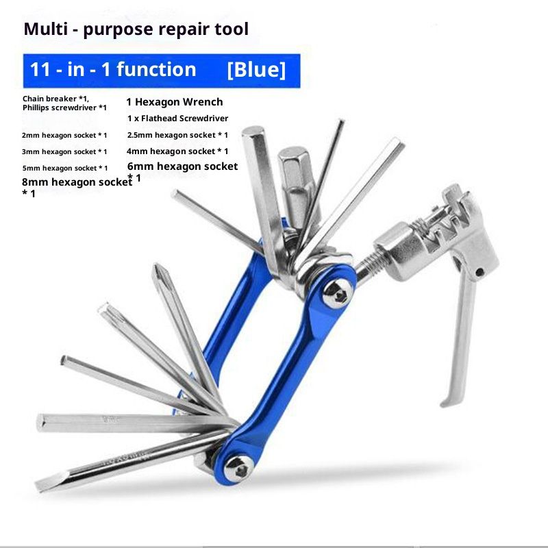 Bike Multitool - Bike Tool Kit -11 In 1 Lightweight Stainless Steel Bicycle Multi tool -  with Chain Clamps, Firm Wrench, Screwdriver, Straight Screwdriver, Hex Key Wrench, （blue）