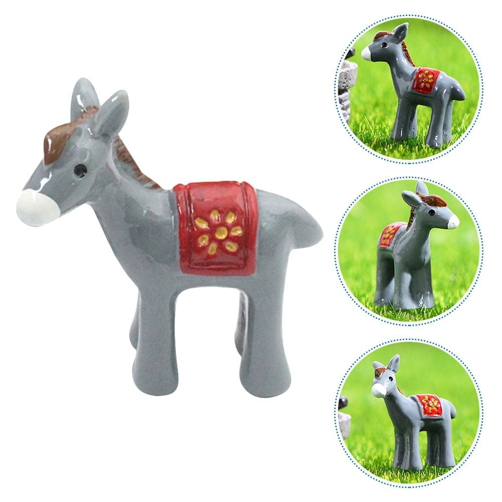 Set of 6 Miniature Dark Grey Resin Donkey Figurines for Outdoor Garden and Home Decoration