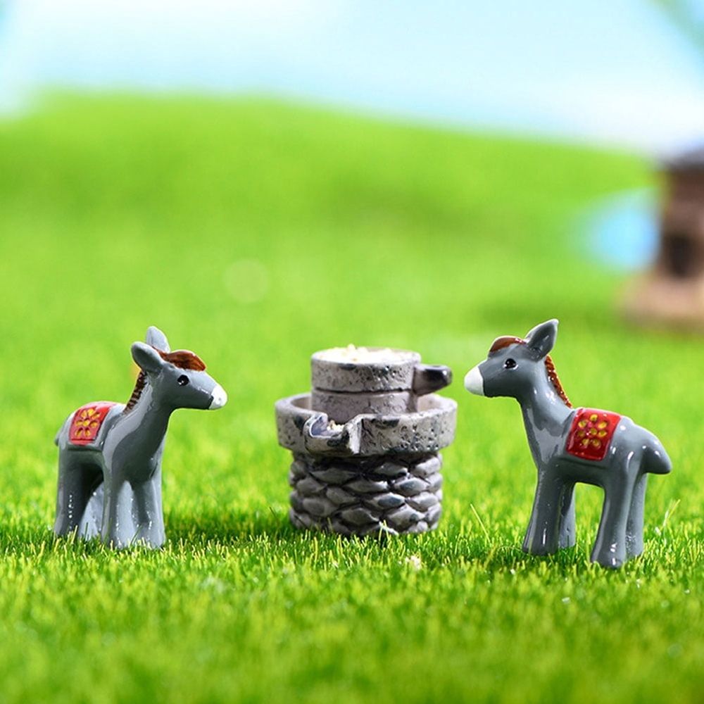 Set of 6 Miniature Dark Grey Resin Donkey Figurines for Outdoor Garden and Home Decoration