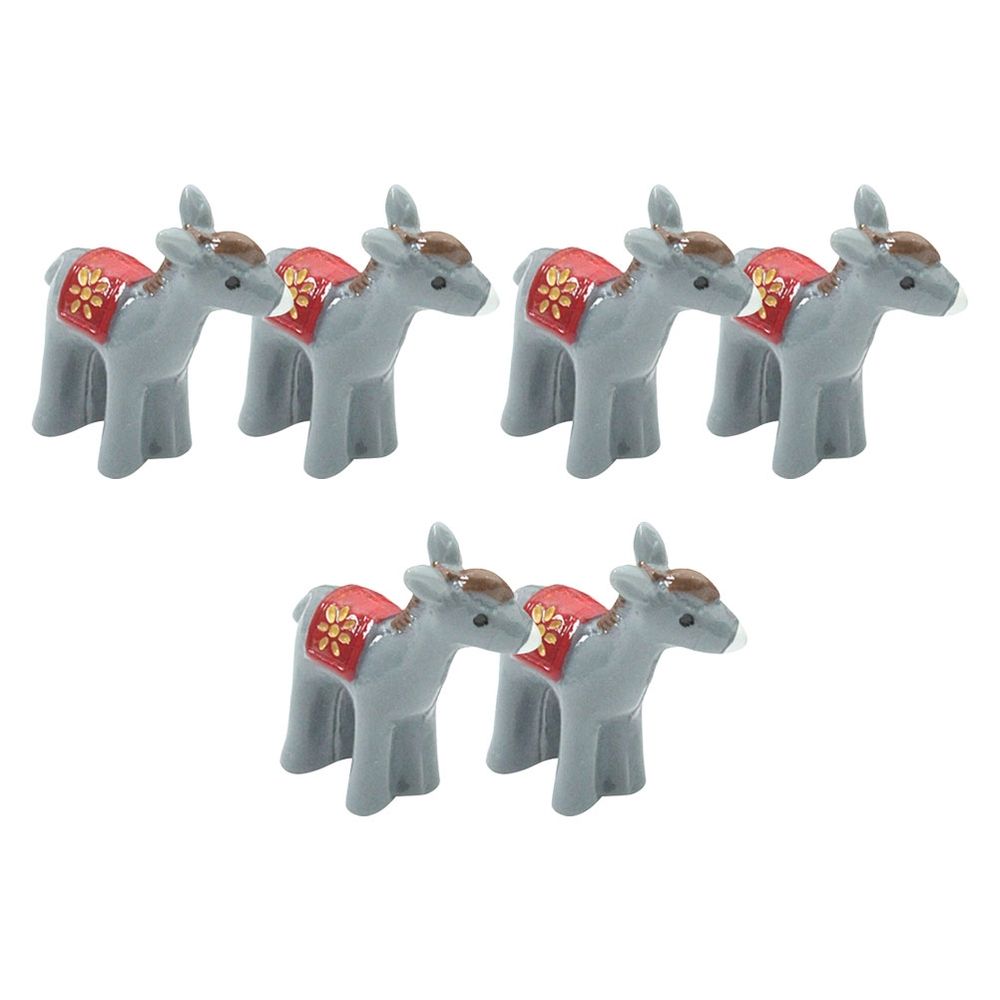 Set of 6 Miniature Dark Grey Resin Donkey Figurines for Outdoor Garden and Home Decoration