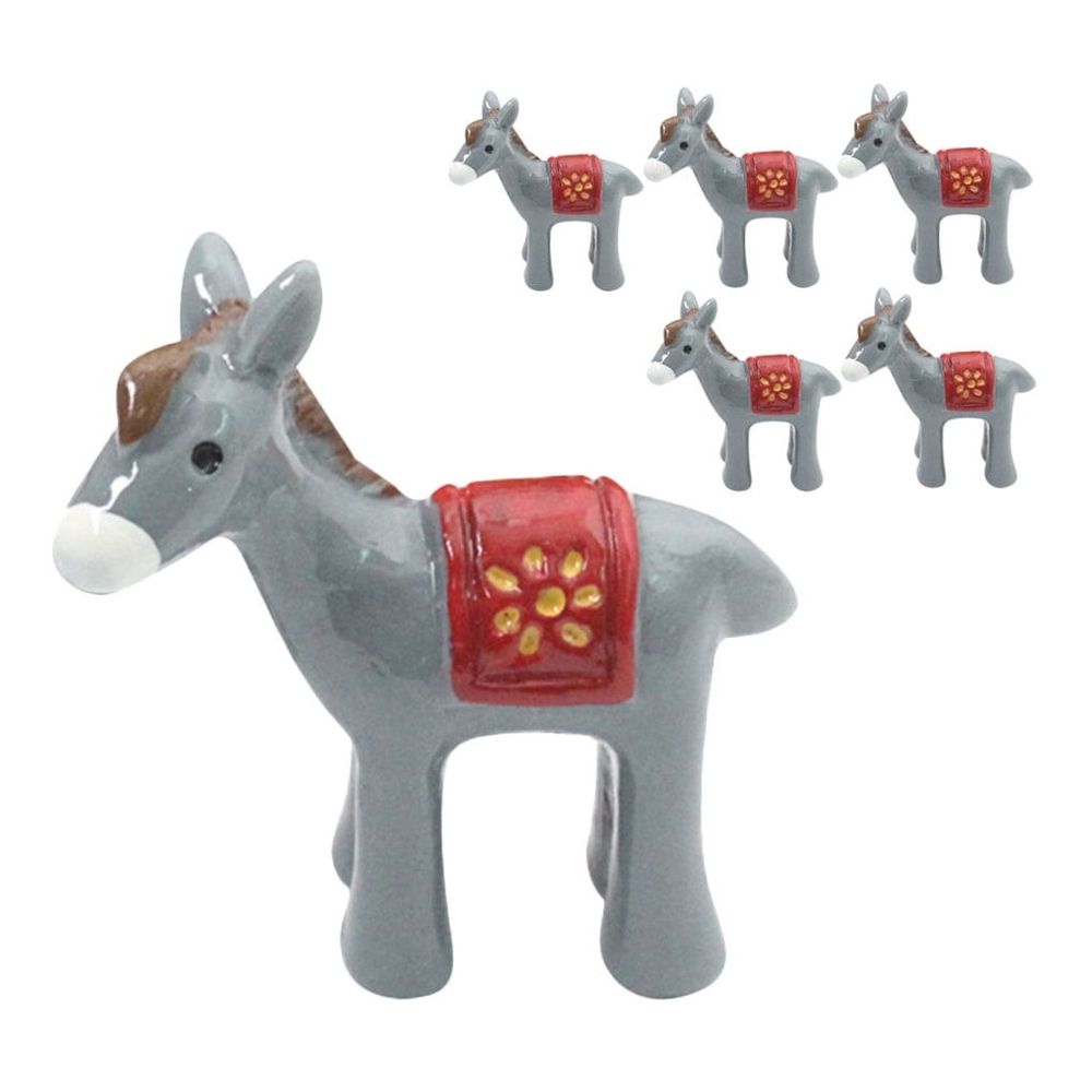 Set of 6 Miniature Dark Grey Resin Donkey Figurines for Outdoor Garden and Home Decoration