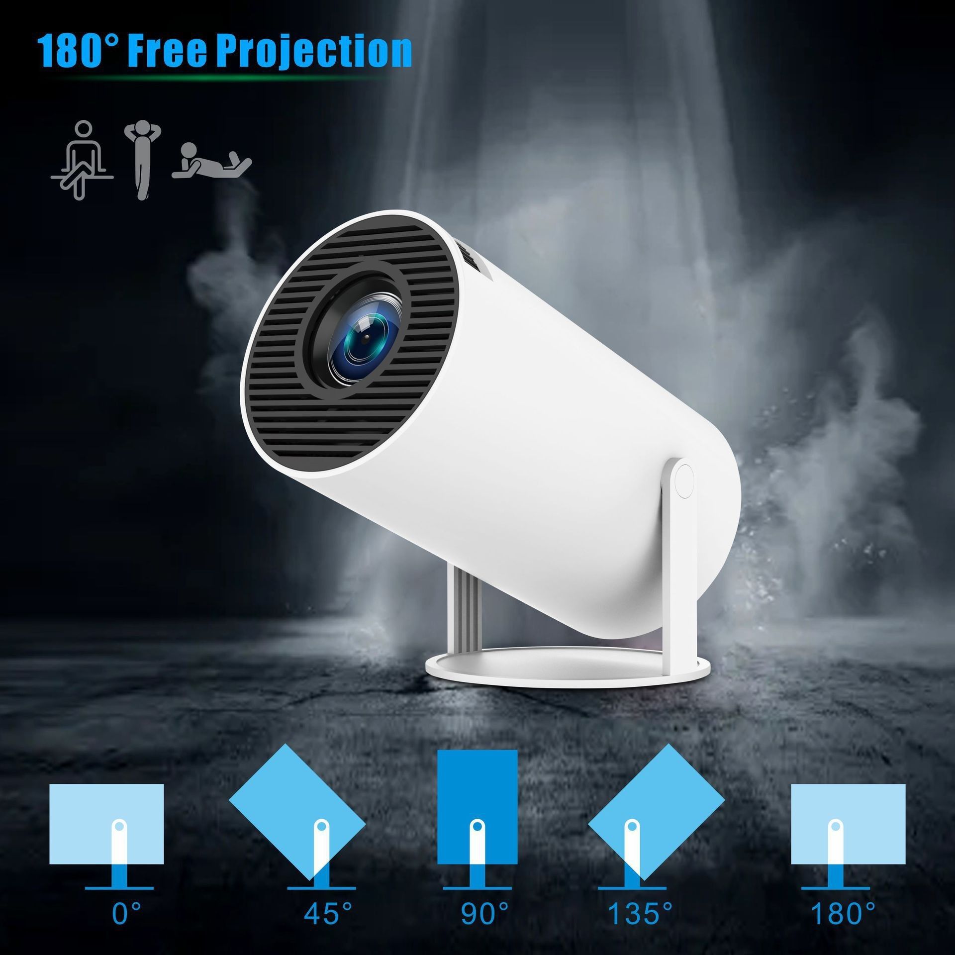 Mini Projector Smart Portable Projector with 180° Rotation, Auto Keystone, Support 1080P, Compatible with HDMI/USB
